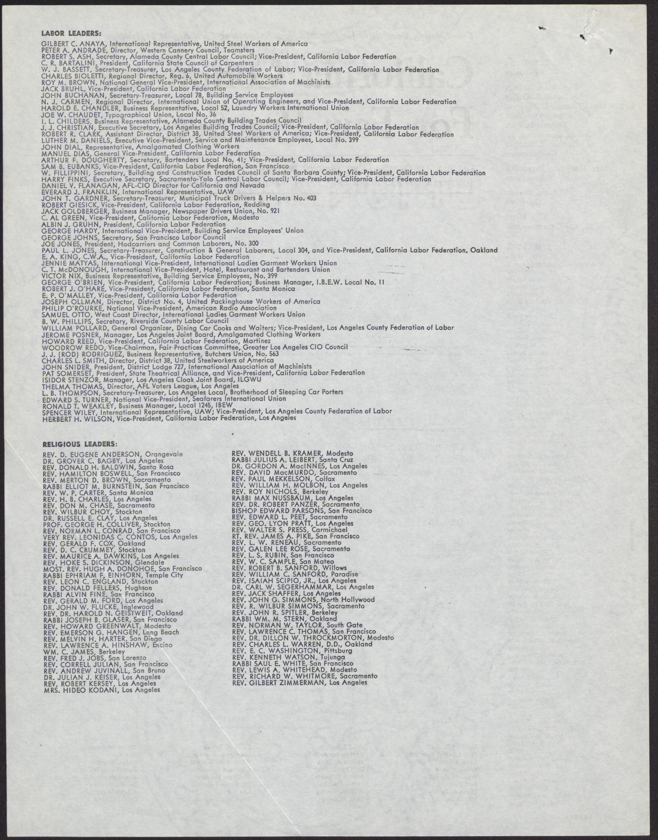 Civil Rights Agenda in the 1961 California State Legislature (2 pages), reverse page 1