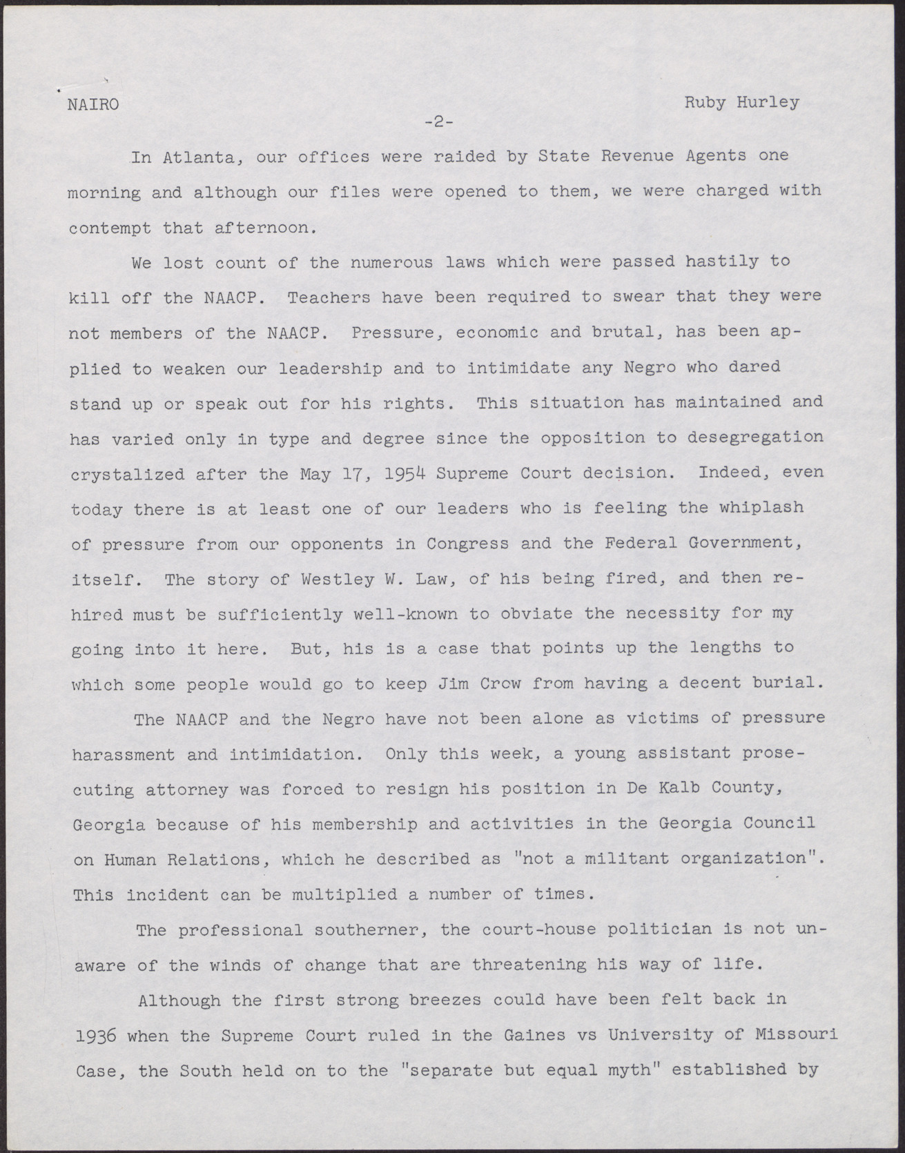 Paper for NAIRO Conference (7 pages), November 10, 1961, page 2
