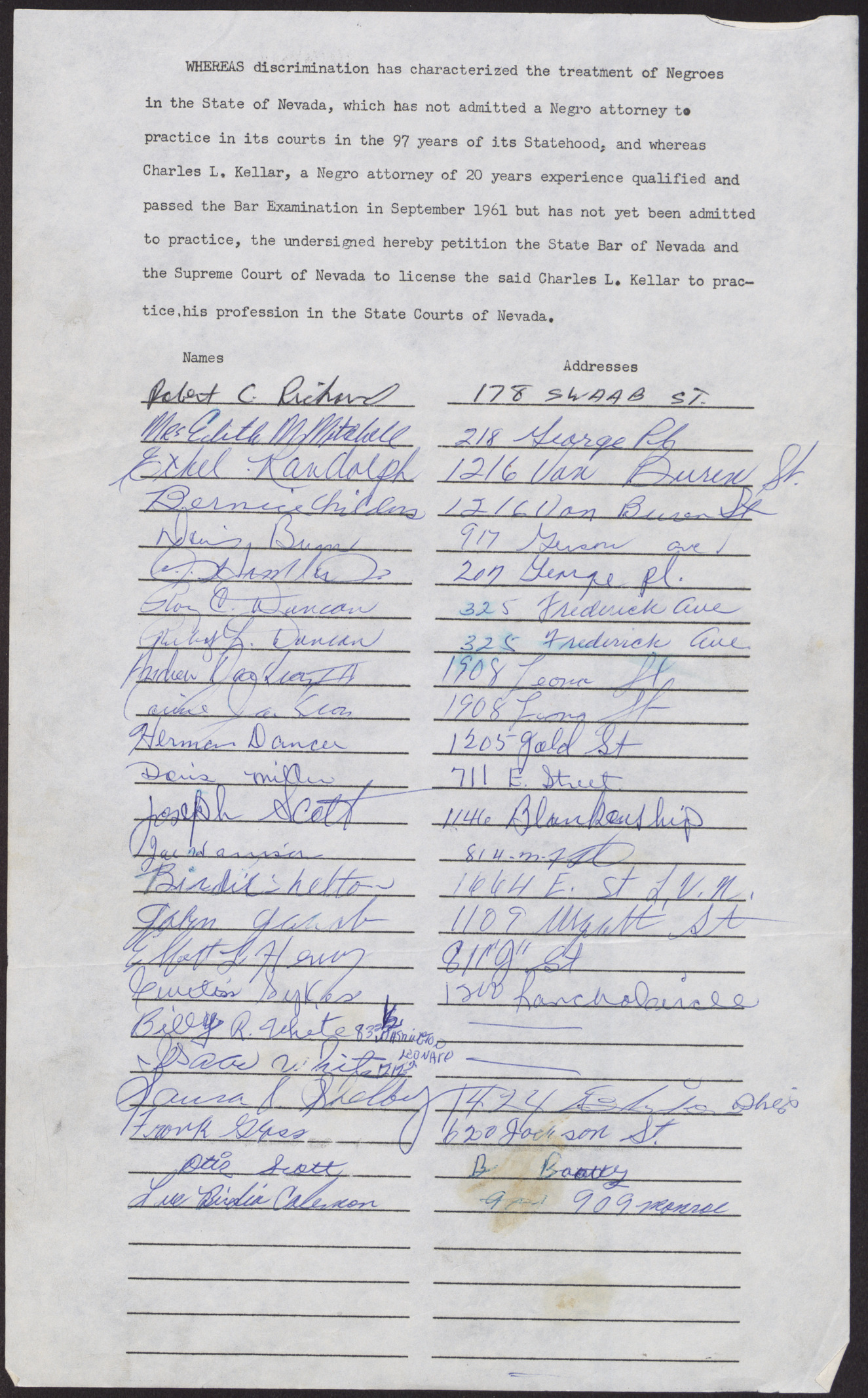 Petition against the State Bar of Nevada and the Supreme Court of Nevada on behalf of Clarles L. Kellar (5 pages), no date, page 2