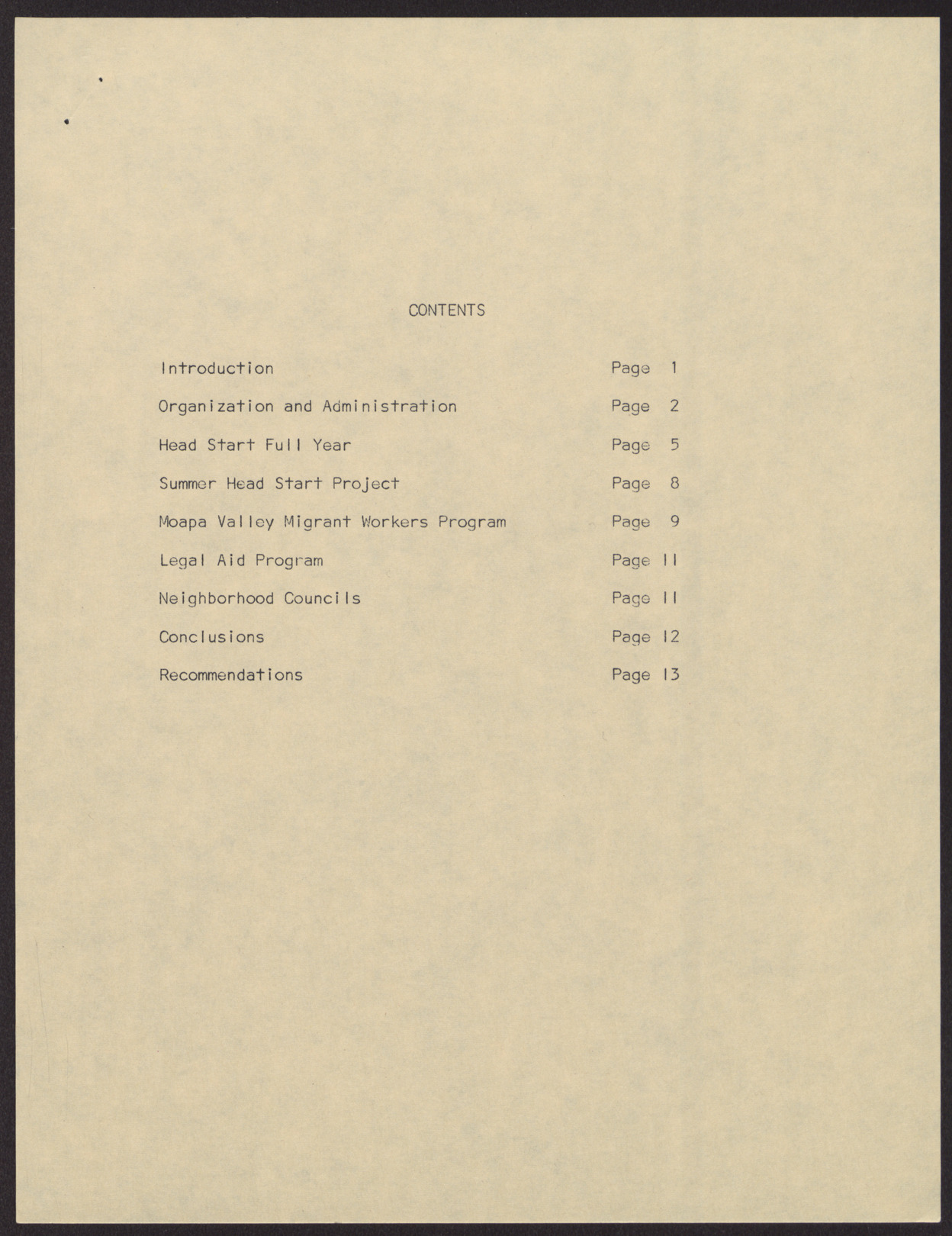Evaluation Committee Report regarding various programs related to the Economic Opportunity Board (14 pages), no date