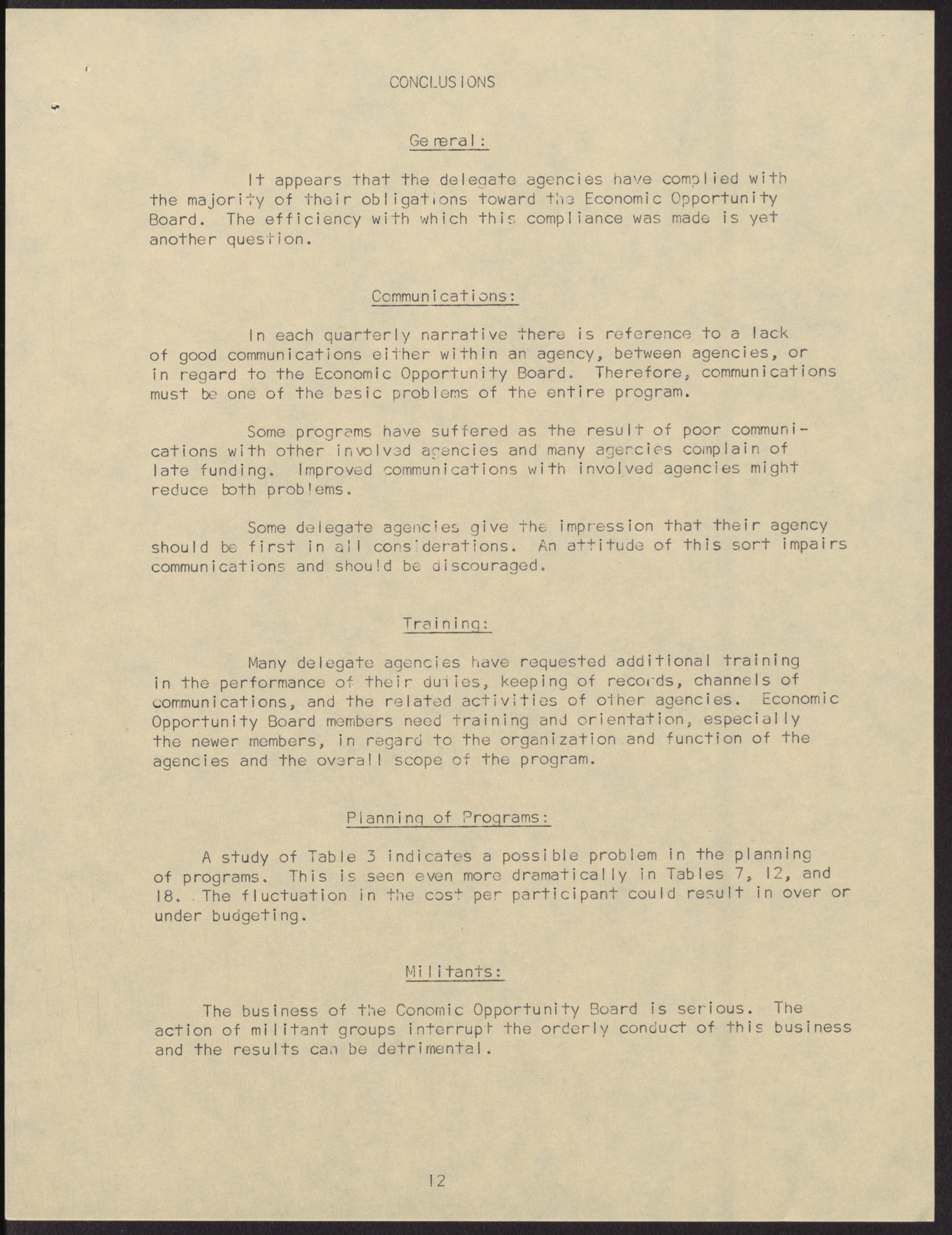 Evaluation Committee Report regarding various programs related to the Economic Opportunity Board (14 pages), no date, page 13