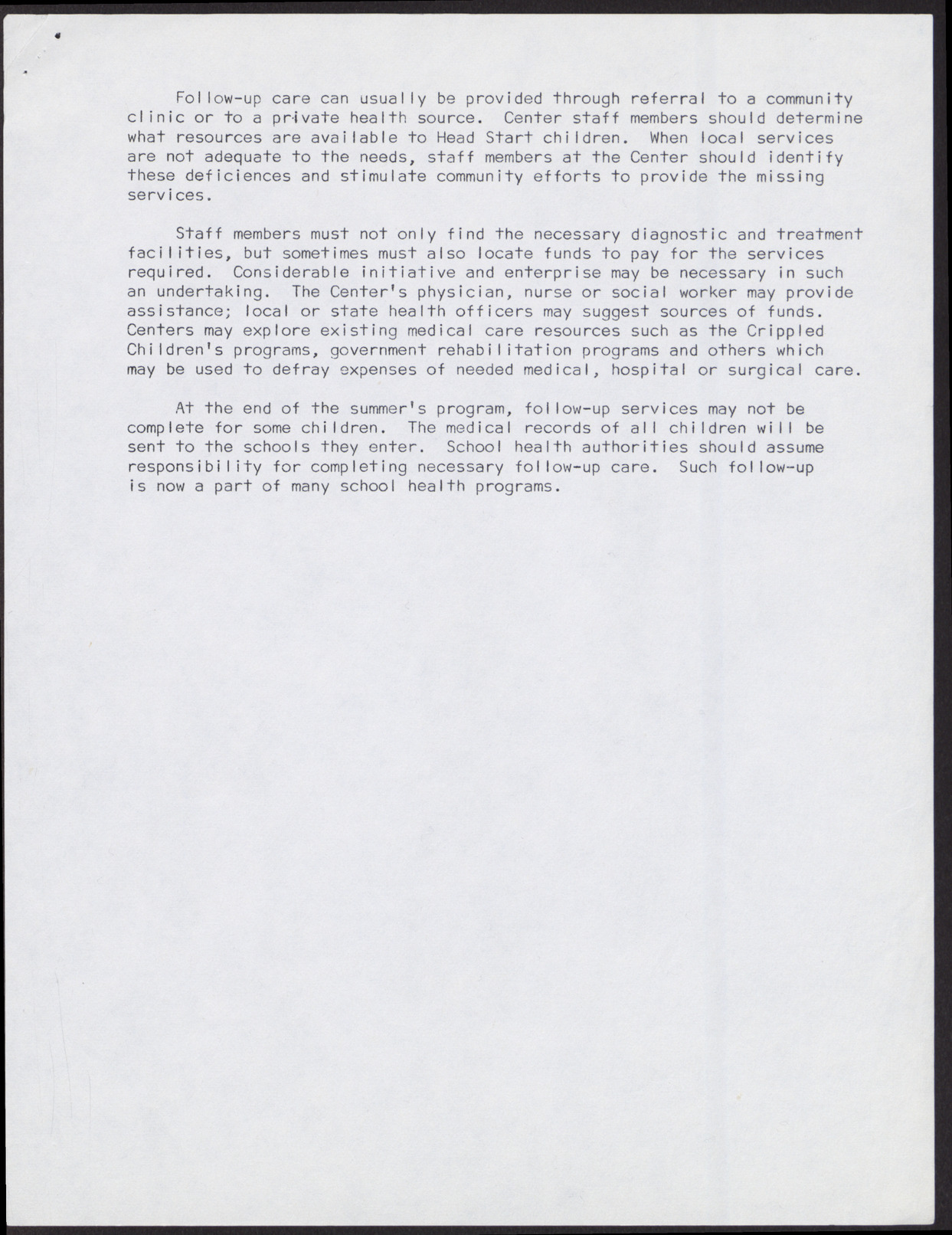 Criteria for Medical and Dental Components in Head Start Programs (5 pages), no date, page 5