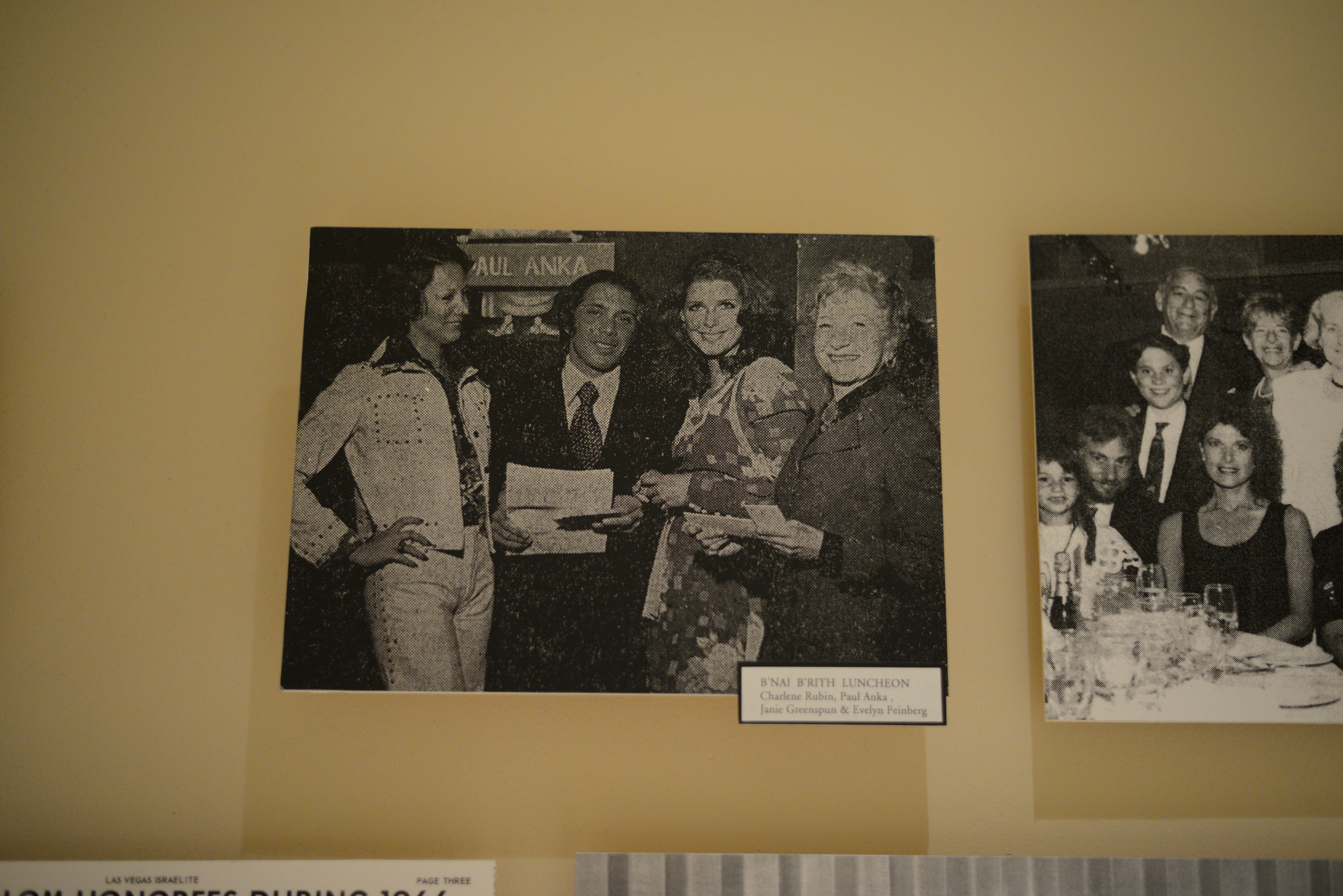 Photograph of B'nai B'rith luncheon with Charlene Rubin, Paul Anka, Janie Greenspun and Evelyn Feinberg, date unknown