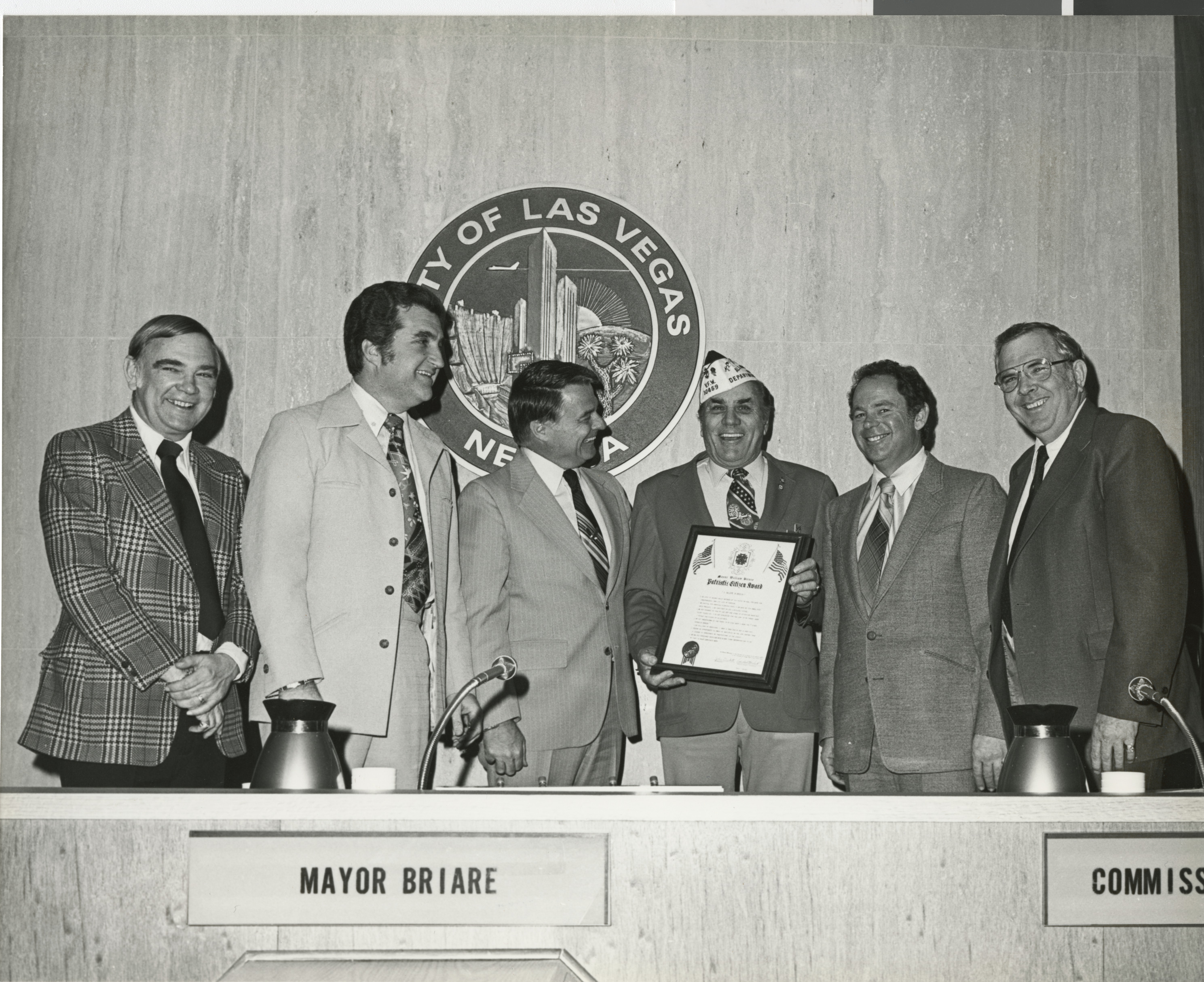 Photograph of Ron Lurie (second from left) with others with Patriotic Citizen Award, circa 1978