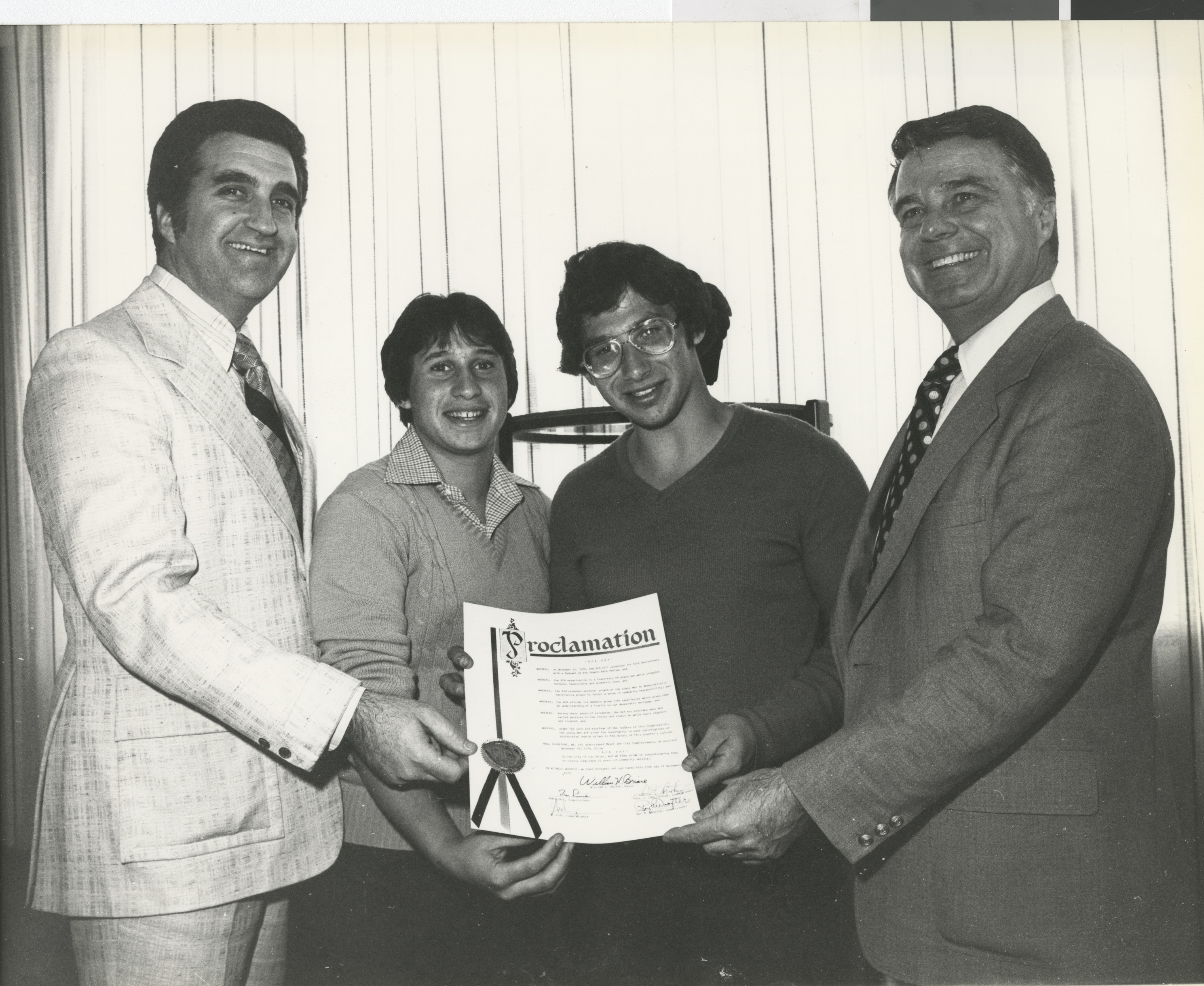 Photograph of Ron Lurie presenting a Proclamation, circa 1978