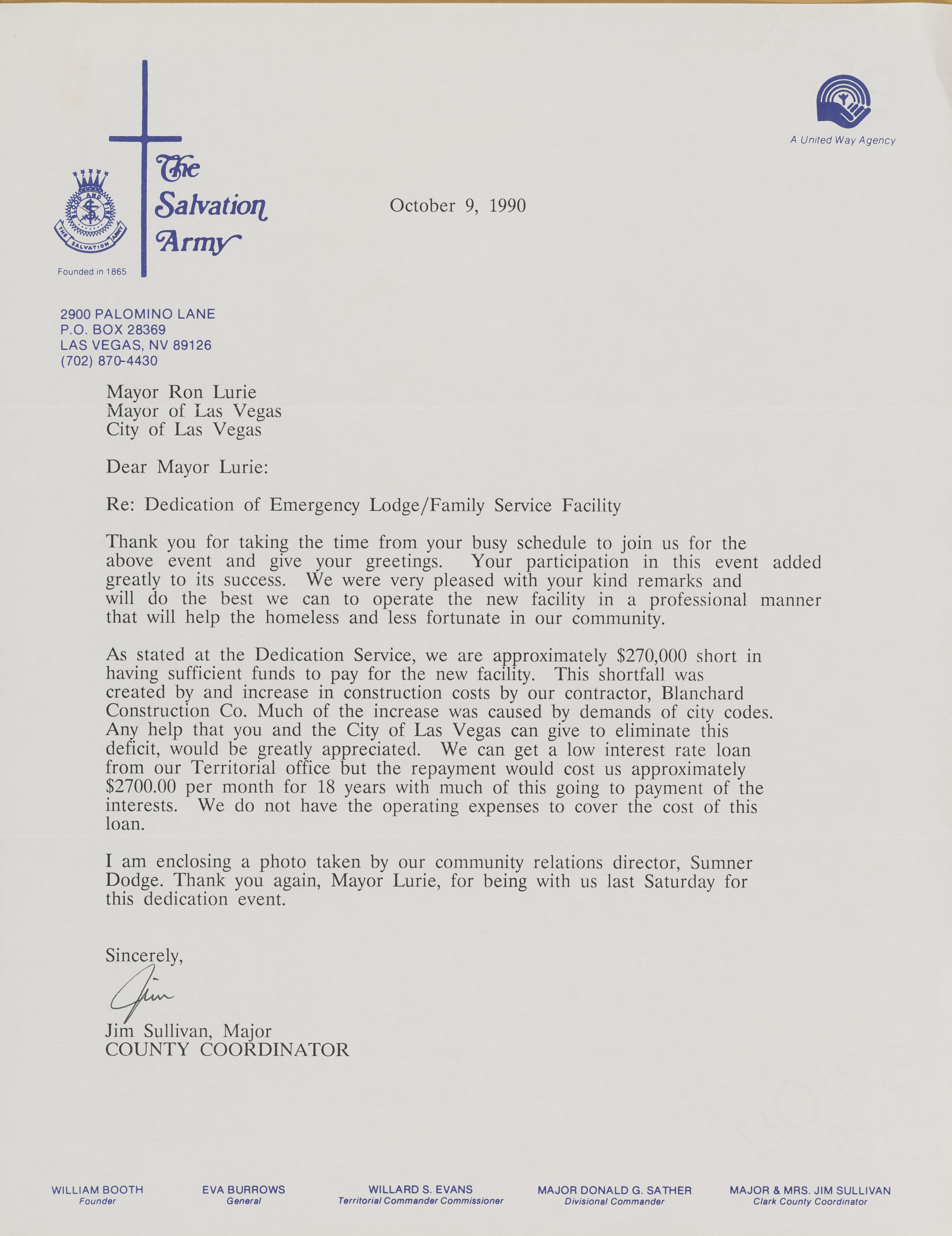 Letter from Jim Sullivan (Las Vegas, Nev.) to Ron Lurie, October 9, 1990