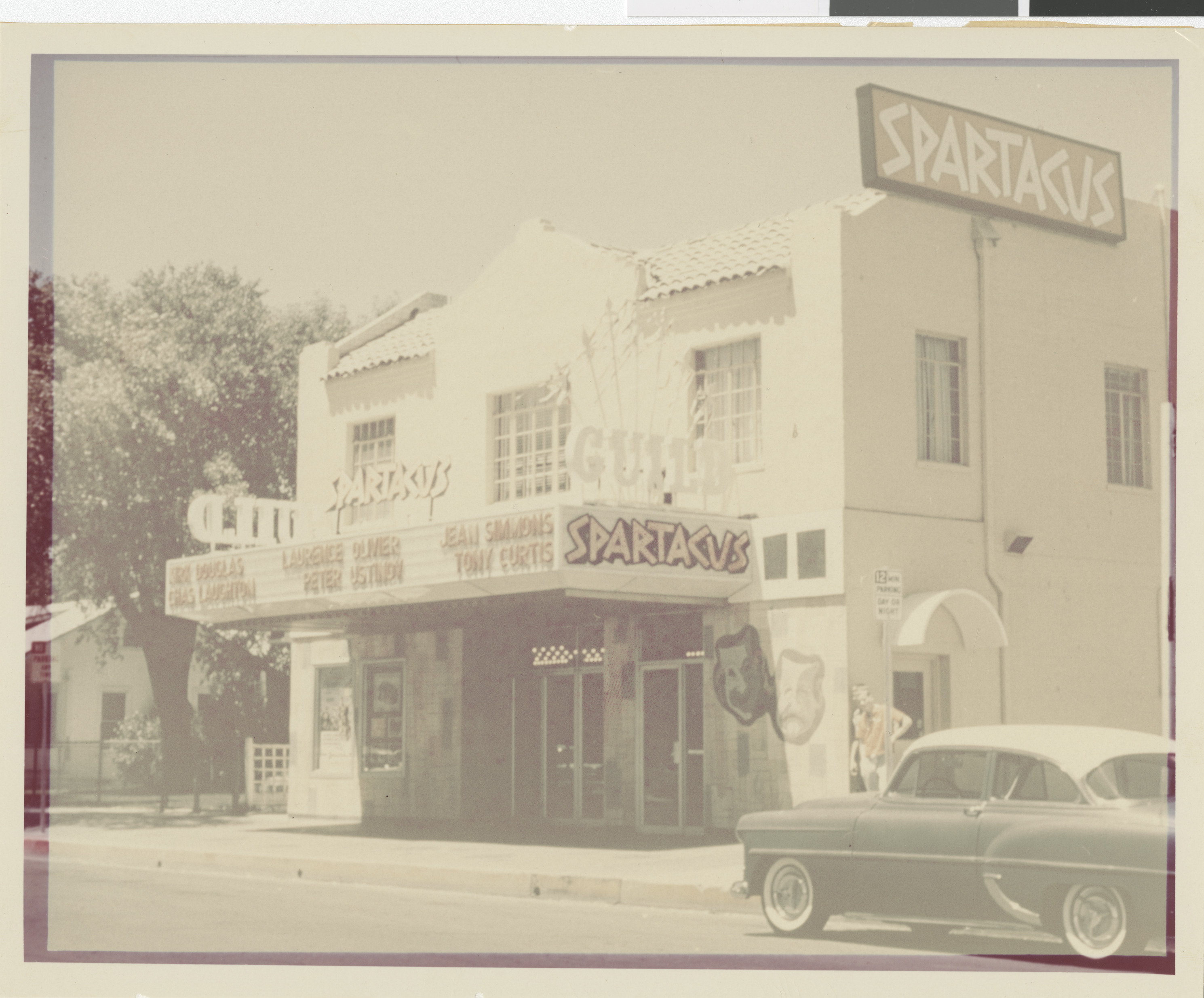 Photograph of exterior of the Guild Theater during presentation of Spartacus
