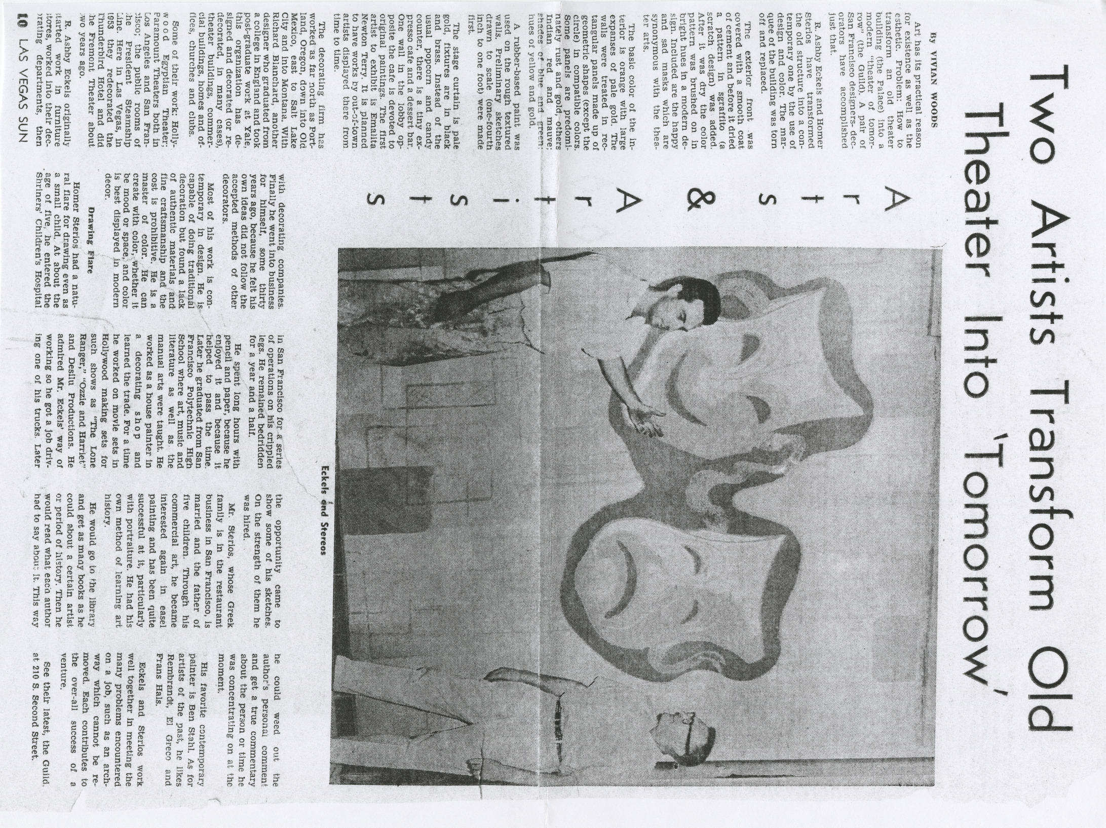 Newspaper clipping, Two Artists Transform Old Theater into Tomorrow, Las Vegas Sun, date unknown
