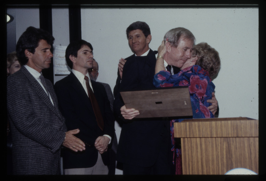 Transparency slide of the dedication of the Lloyd Katz Honors Lounge at UNLV Library