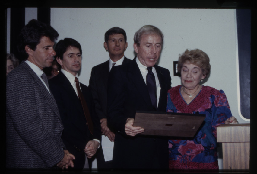 Transparency slide of the dedication of the Lloyd Katz Honors Lounge at UNLV Library