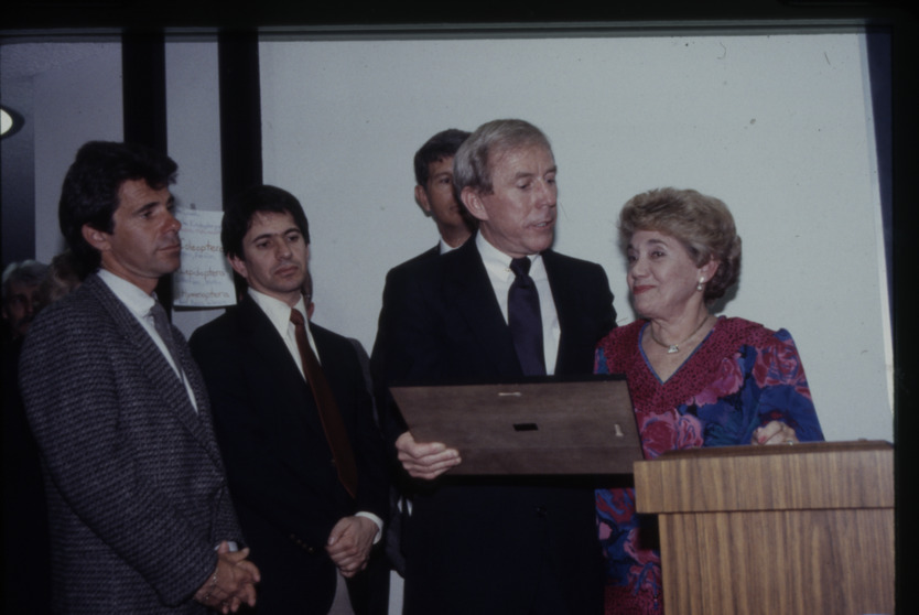 Transparency slide of the dedication of the Lloyd Katz Honors Lounge at UNLV Library
