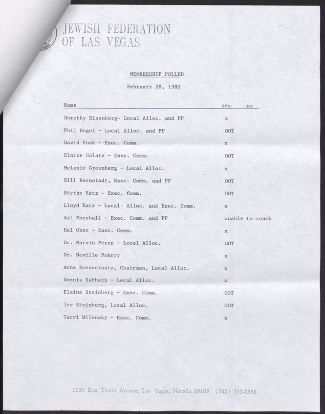 Memorandum from Jerry Countess to Members of the Executive Committee for the Jewish Federation of Las Vegas, March 1, 1985, page 3