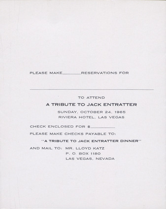 Response card for A Tribute to Jack Entratter, October 24, 1965