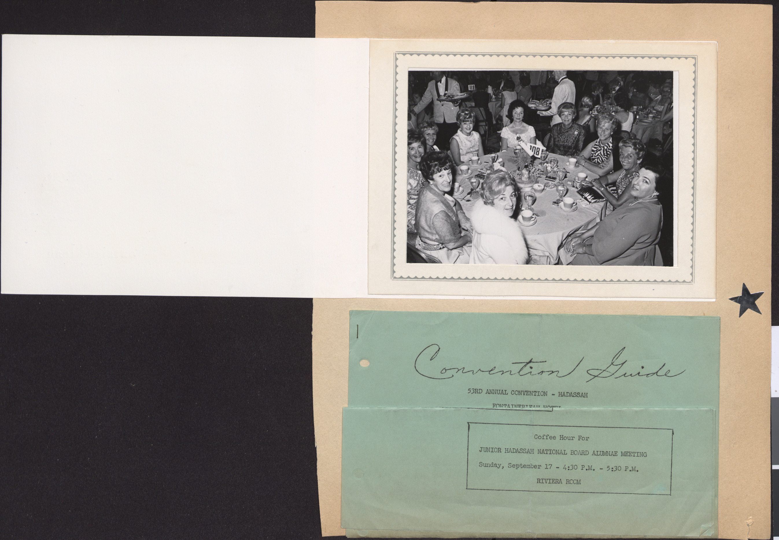 Photograph of Group of Hadassah members around a table, and Guide to the Hadassah Annual Convention (folded)