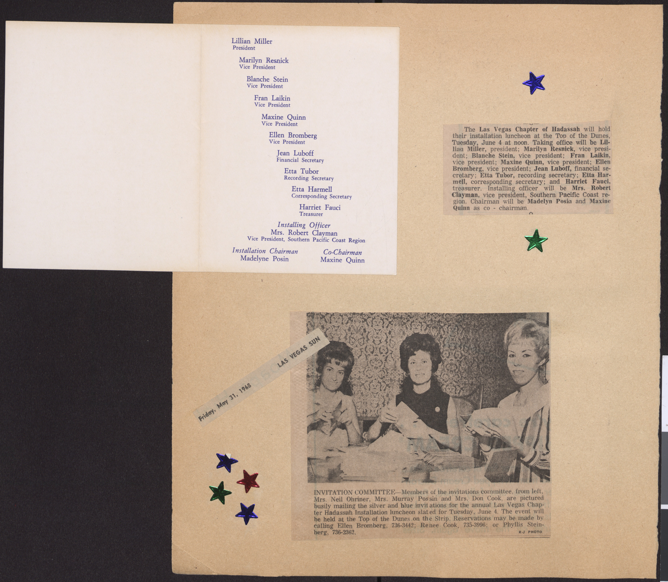 Invitation to the Hadassah Installation Luncheon, June 4, 1968, open
