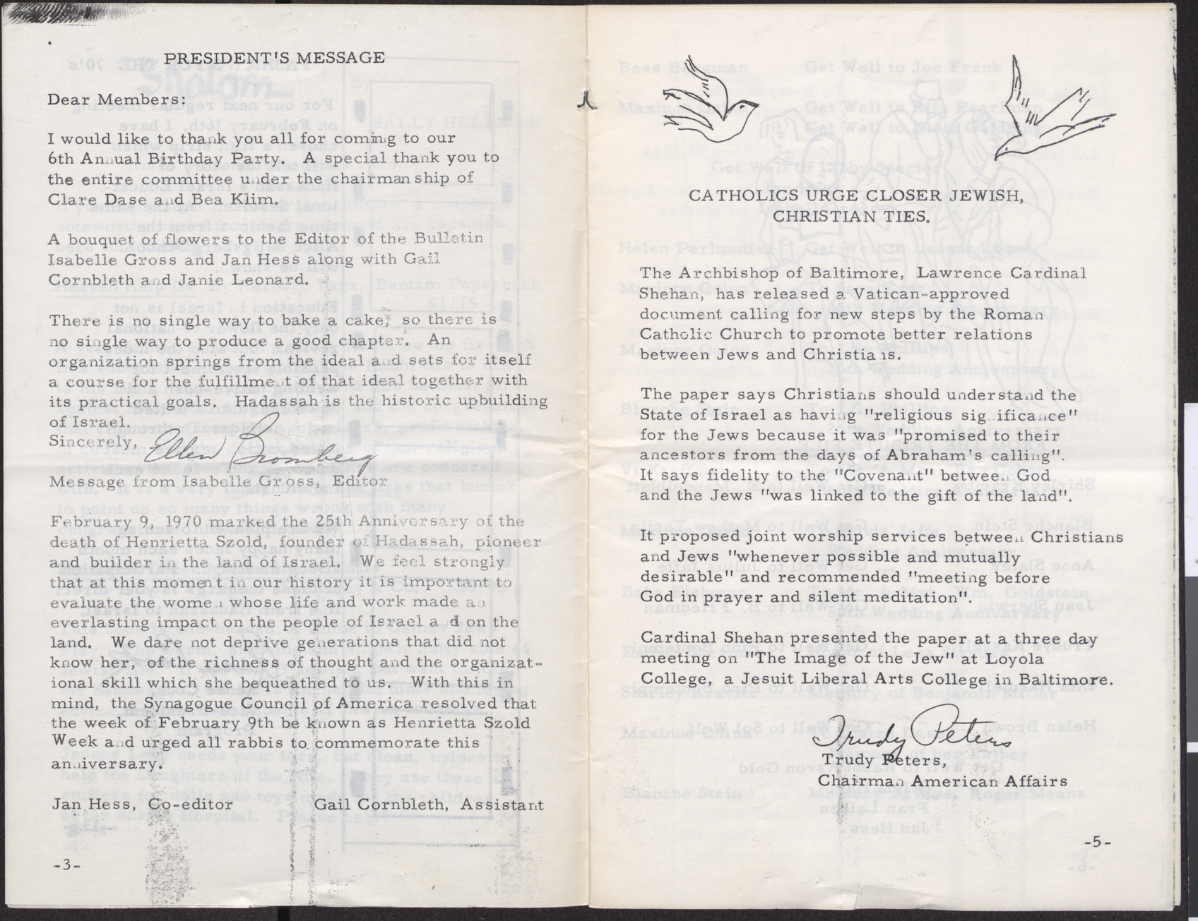 Hadassah Newsletter, February 1970, page 3 and 5