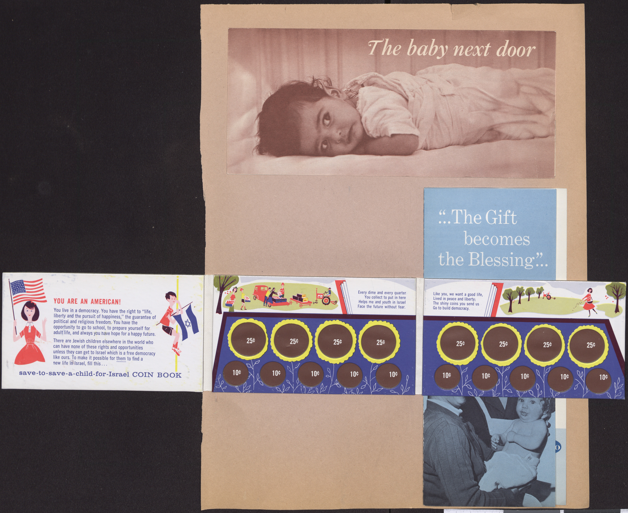 Pamphlet, Youth Aliyah, pages 3-5 with coin bank