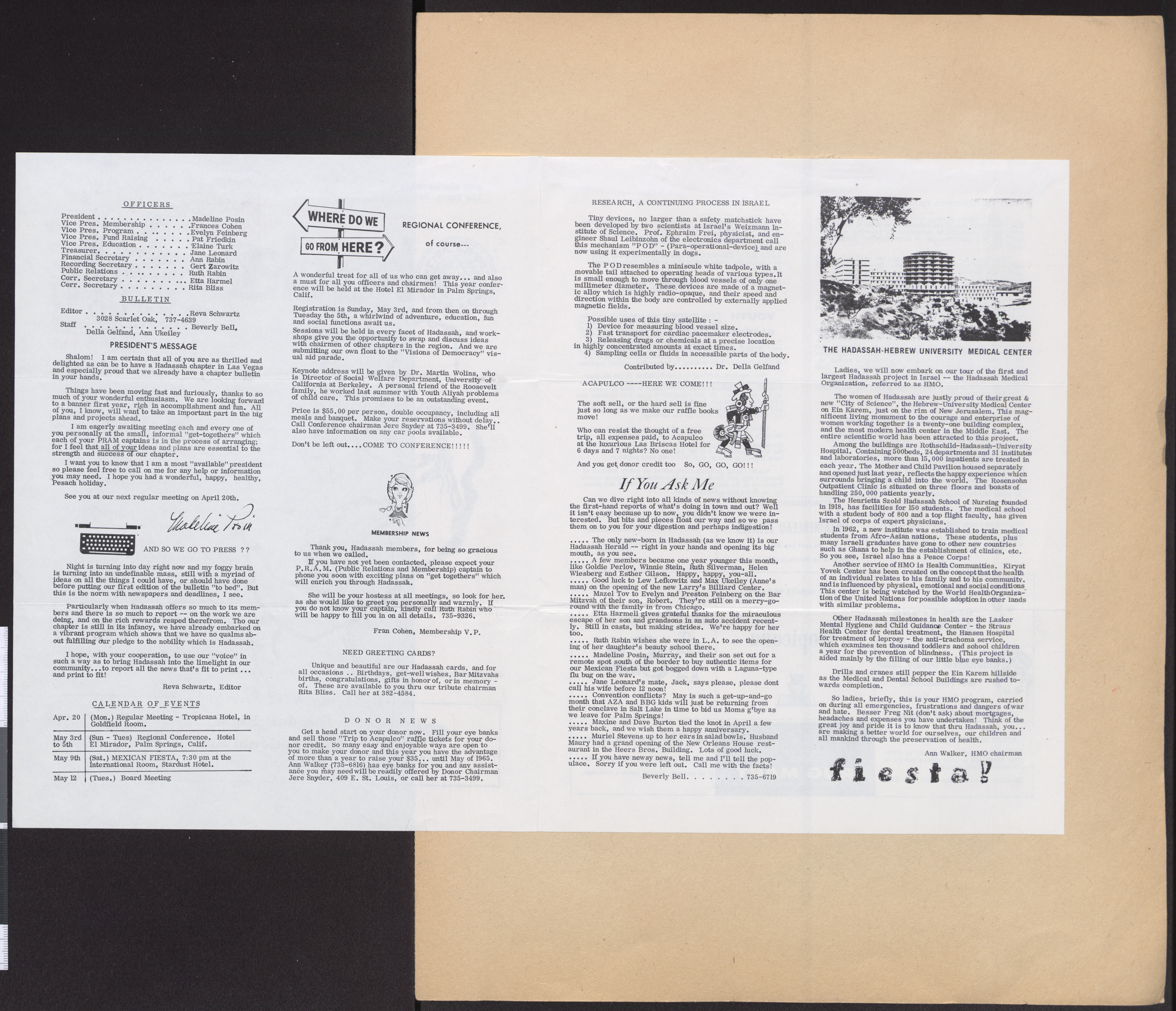 Hadassah Las Vegas Chapter newsletter, April 1964, page 2-3