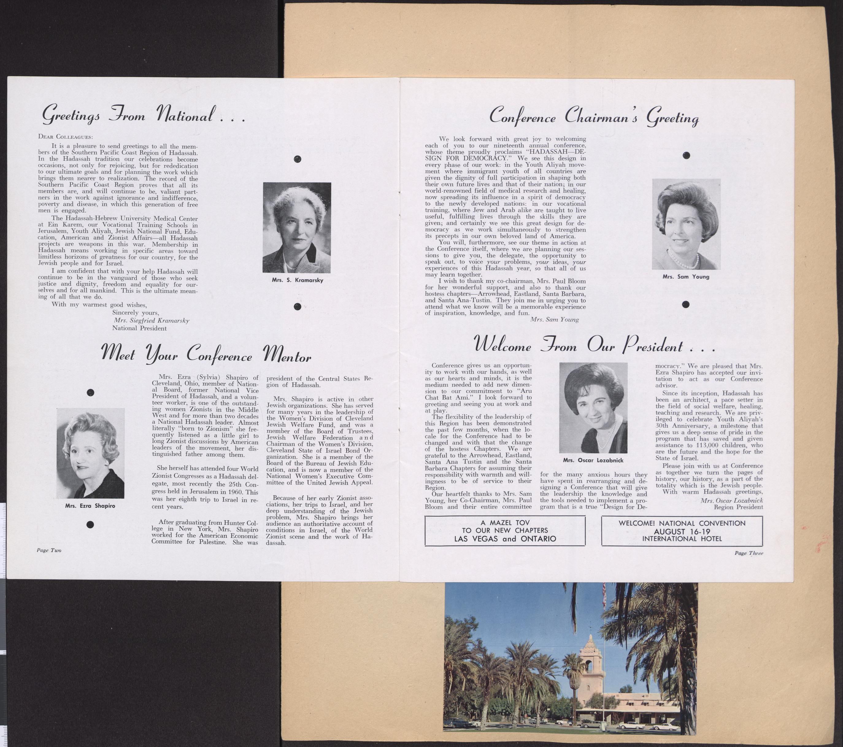 Conference program, Southern Pacific Coast Region of Hadassah, 19th annual conference, May 3-6, 1964, page 2-3