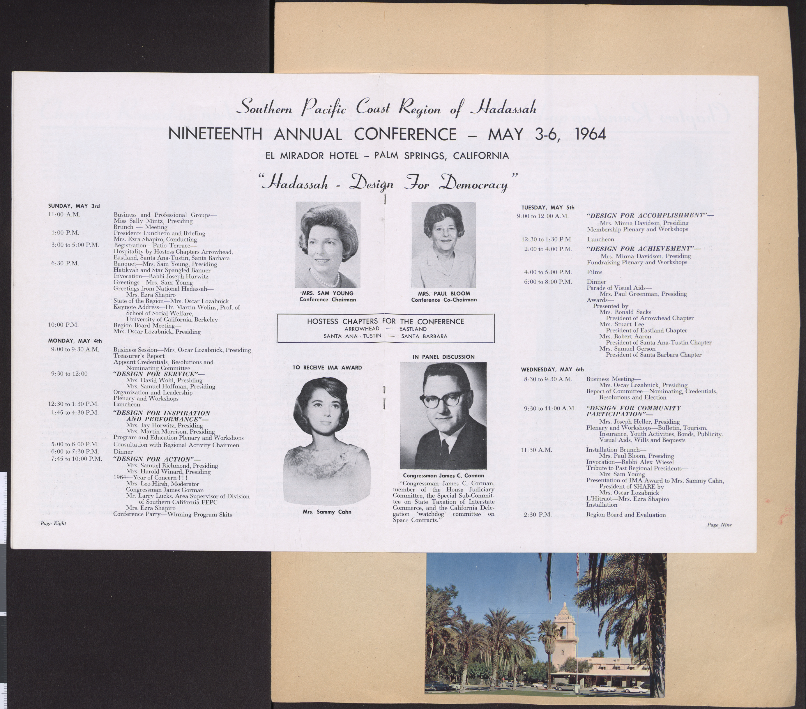 Conference program, Southern Pacific Coast Region of Hadassah, 19th annual conference, May 3-6, 1964, page 8-9