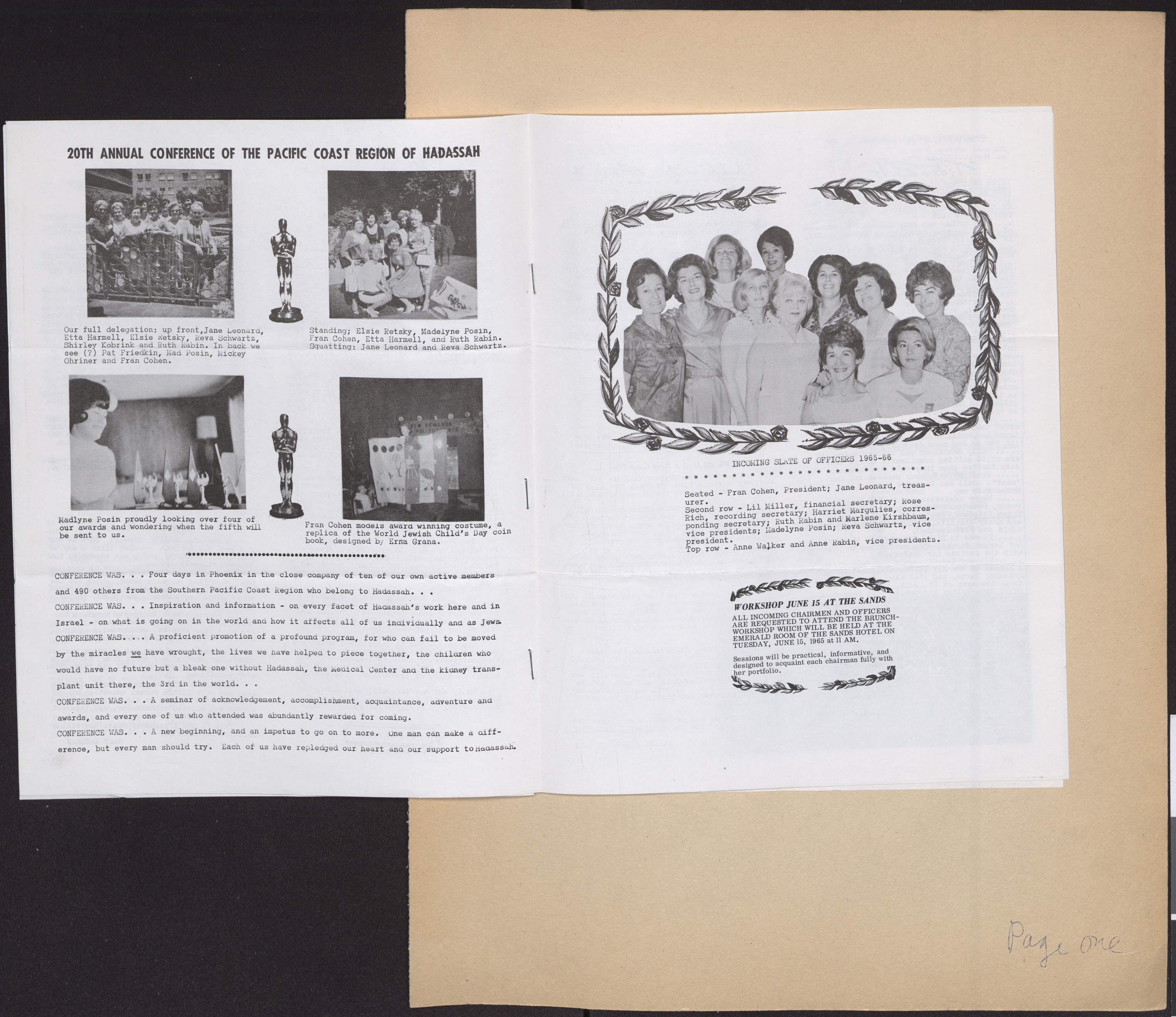 Hadassah Las Vegas Chapter newsletter, June 1965, page 3-4