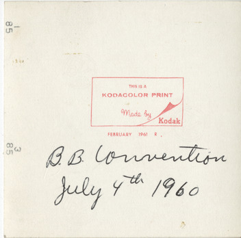 Photograph of women at B'nai B'rith Convention, July 4, 1960 (back with inscription)