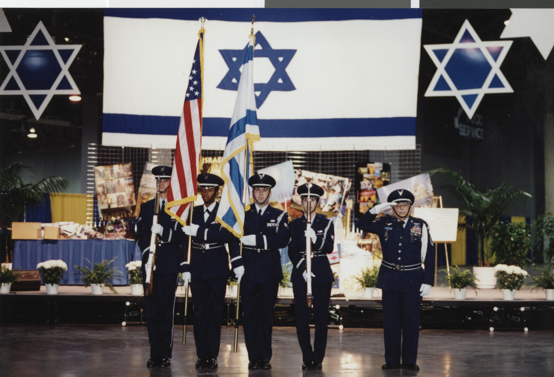Photograph of Nellis Airforce colorguard saluting Israel Independence Day
