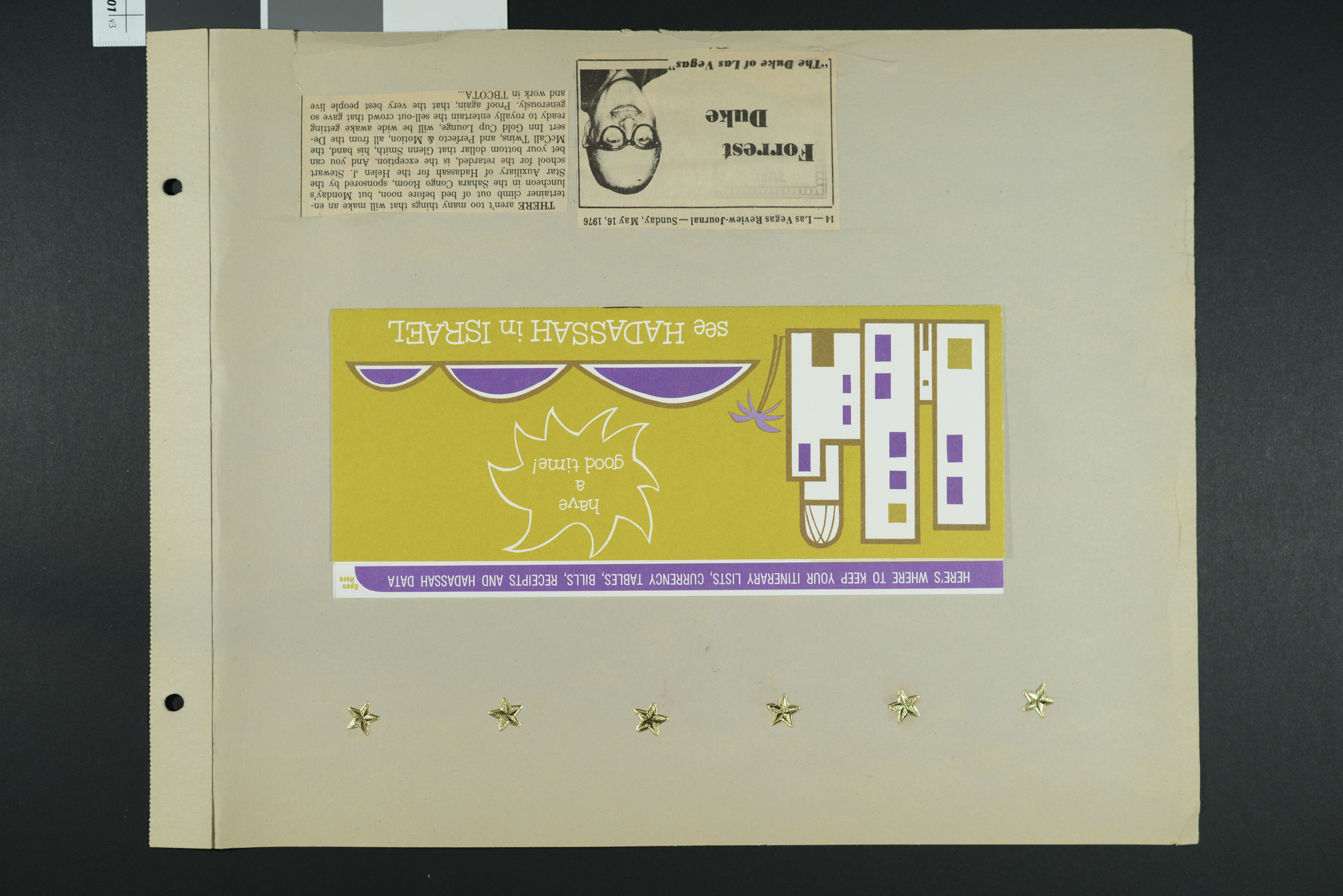 Hadassah envelope and newspaper clipping, 1976