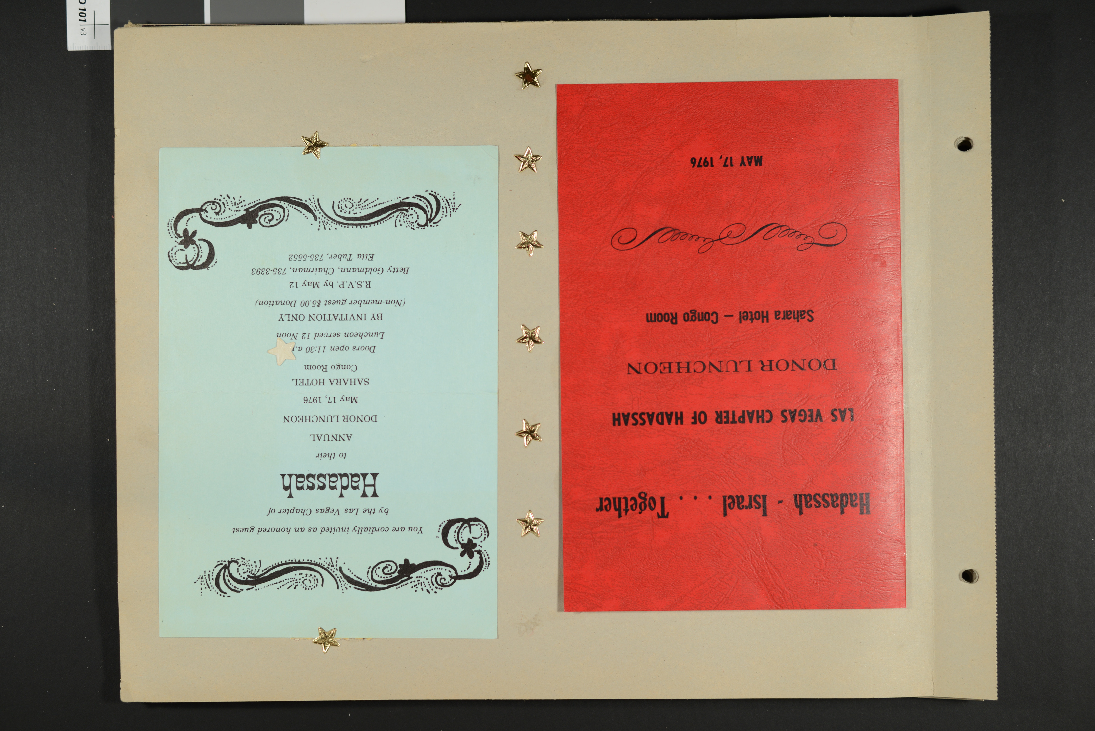 Hadassah donor luncheon program and invitation, May 17, 1976