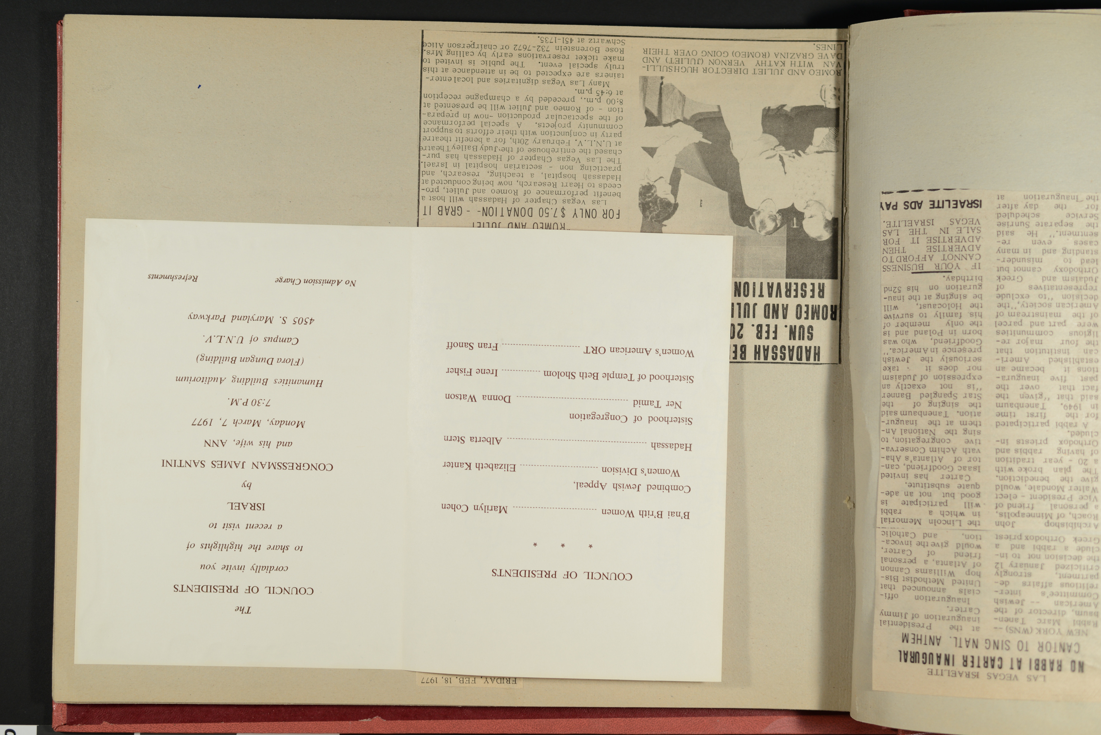 Invitation from the Council of Presidents to event with Congressman James Santini, March 7, 1977