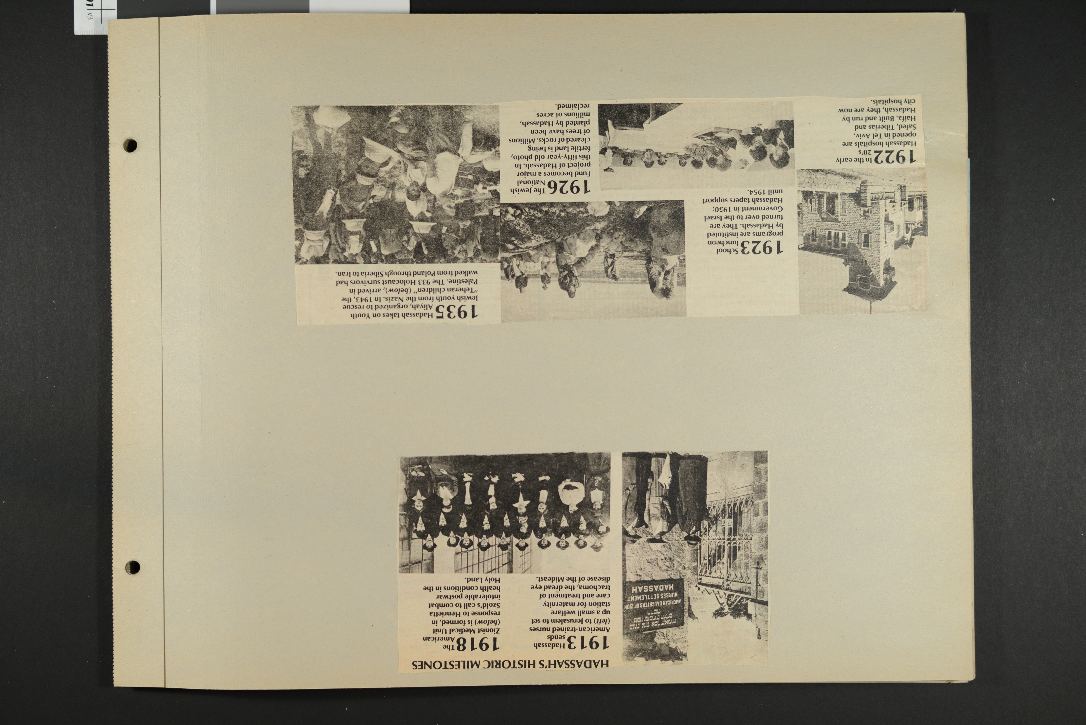 Clippings of a timeline for Hadassah milestones for 1913-1935