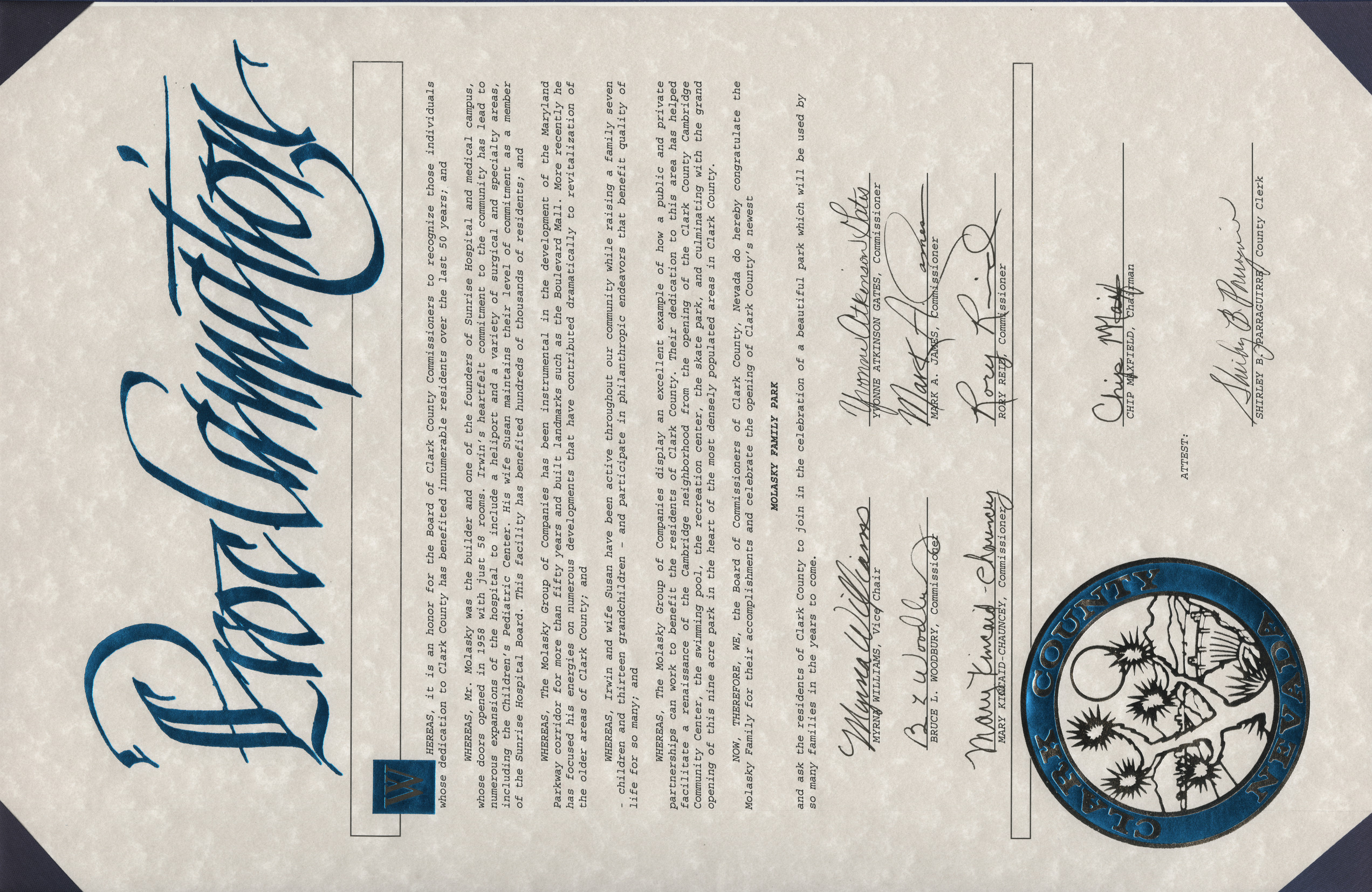 Proclamation for the Molasky Family Park, 2011