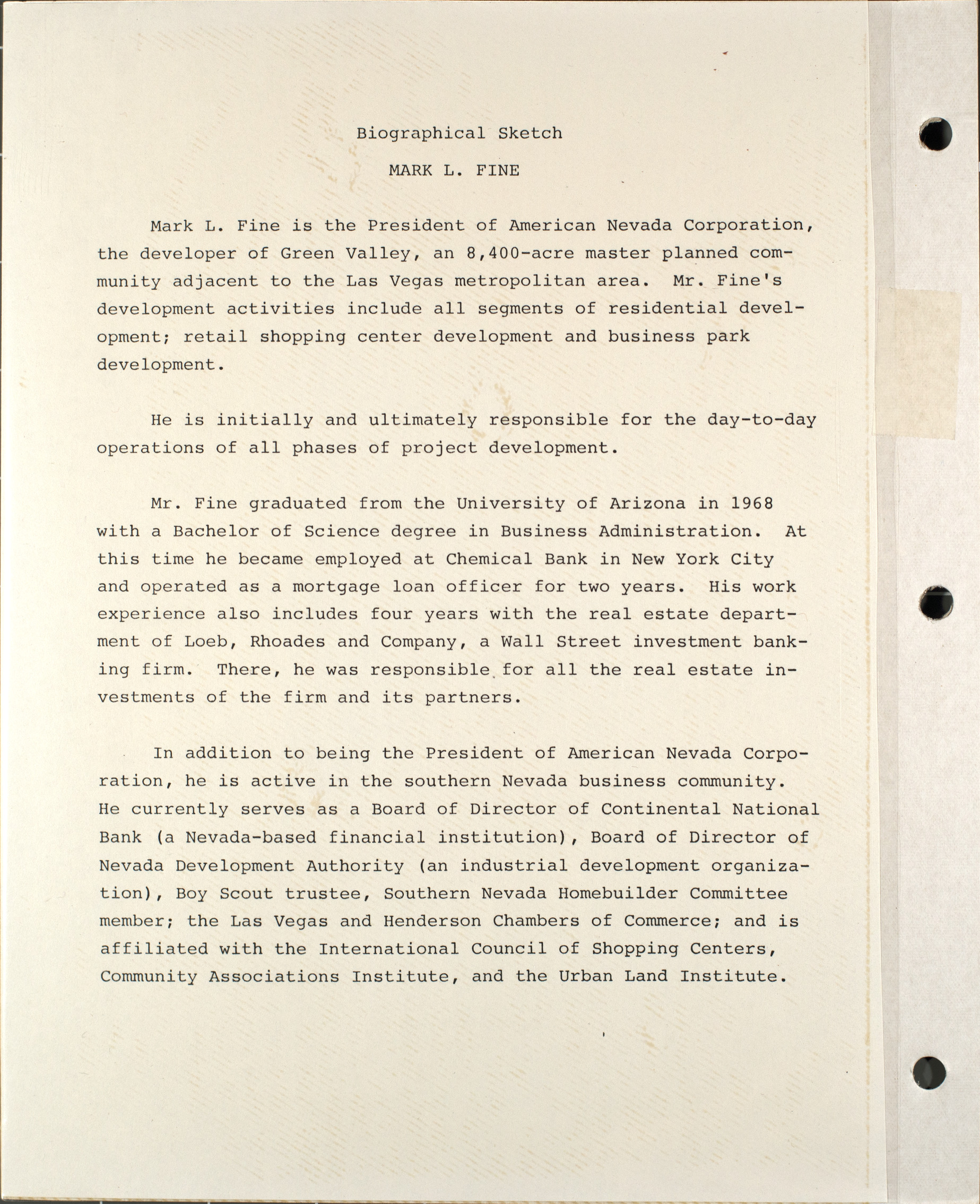 Biographical sketch of Mark Fine