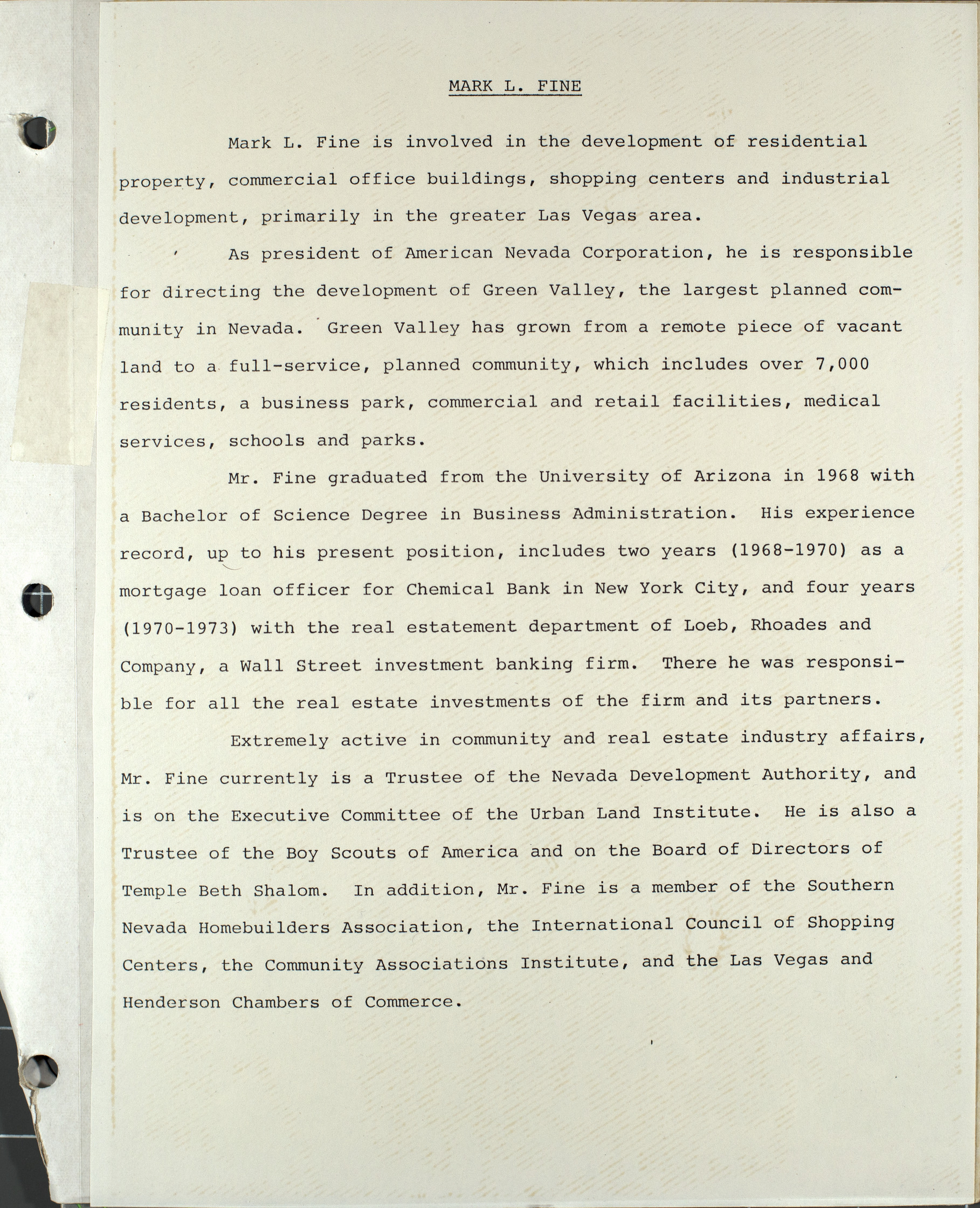Biographical sketch of Mark Fine