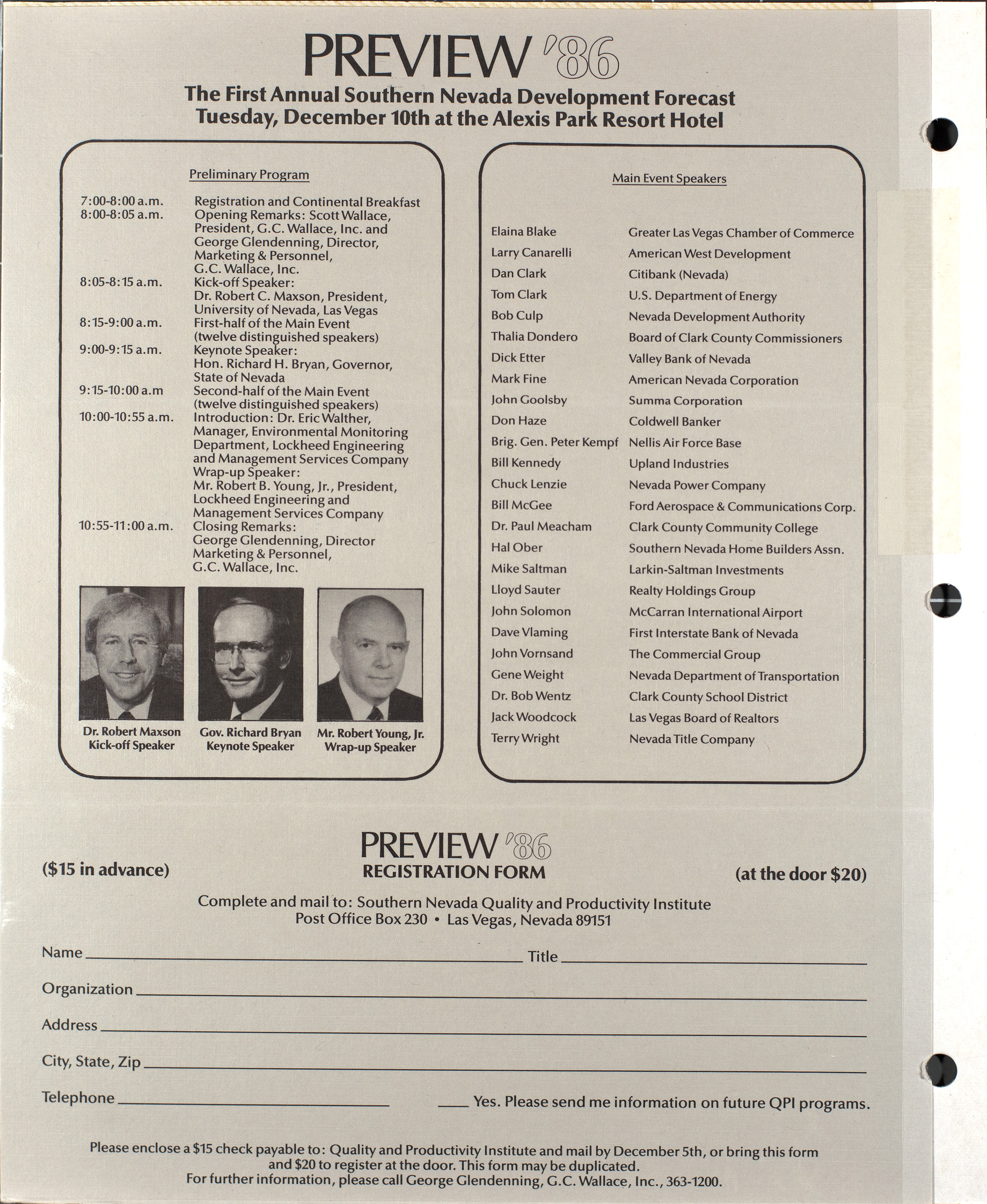 Registration form for Preview '86