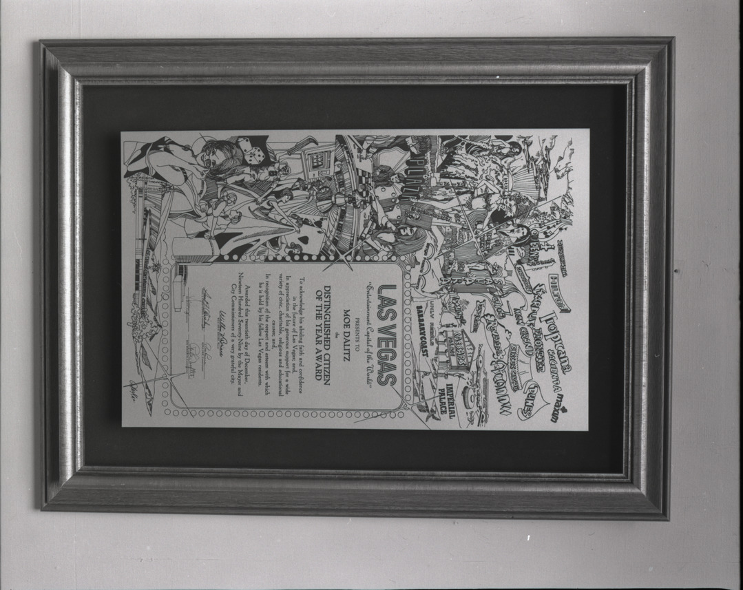 Film negative of Distinguished Citizen of the Year Award for Moe Dalitz