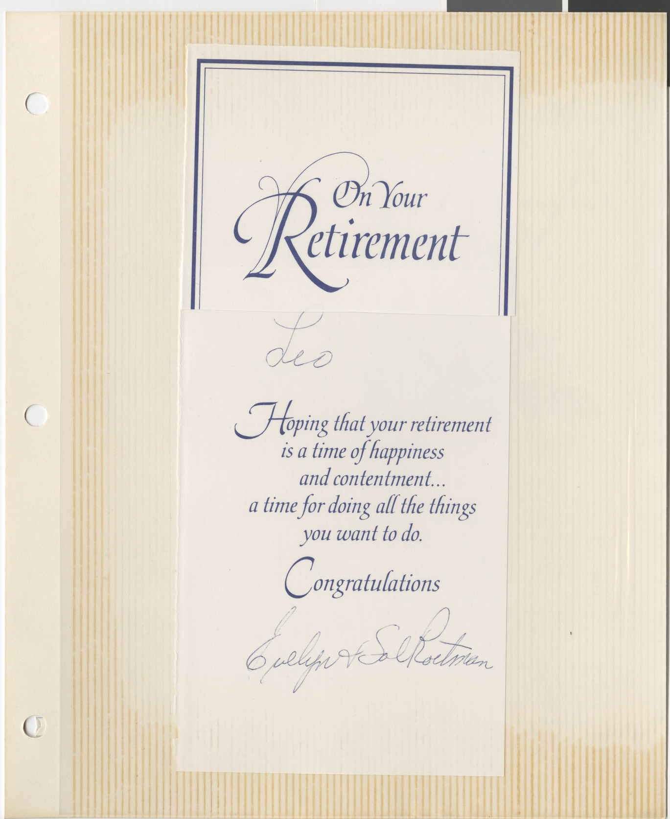 Greeting card from Evelyn and Sal Roetman
