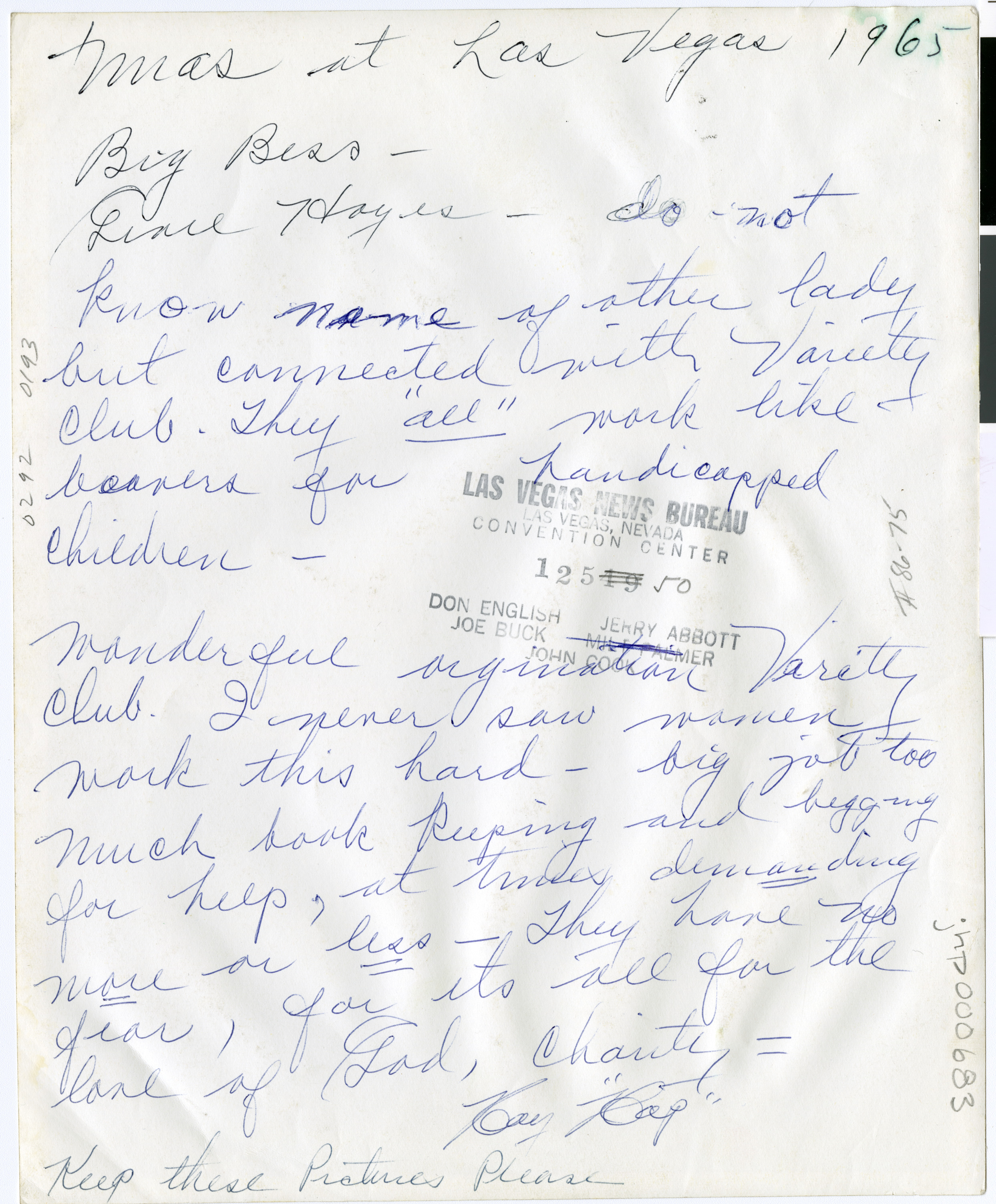 Back of photograph of Grace Hayes and Bess Rosenberg, Las Vegas (Nev.)