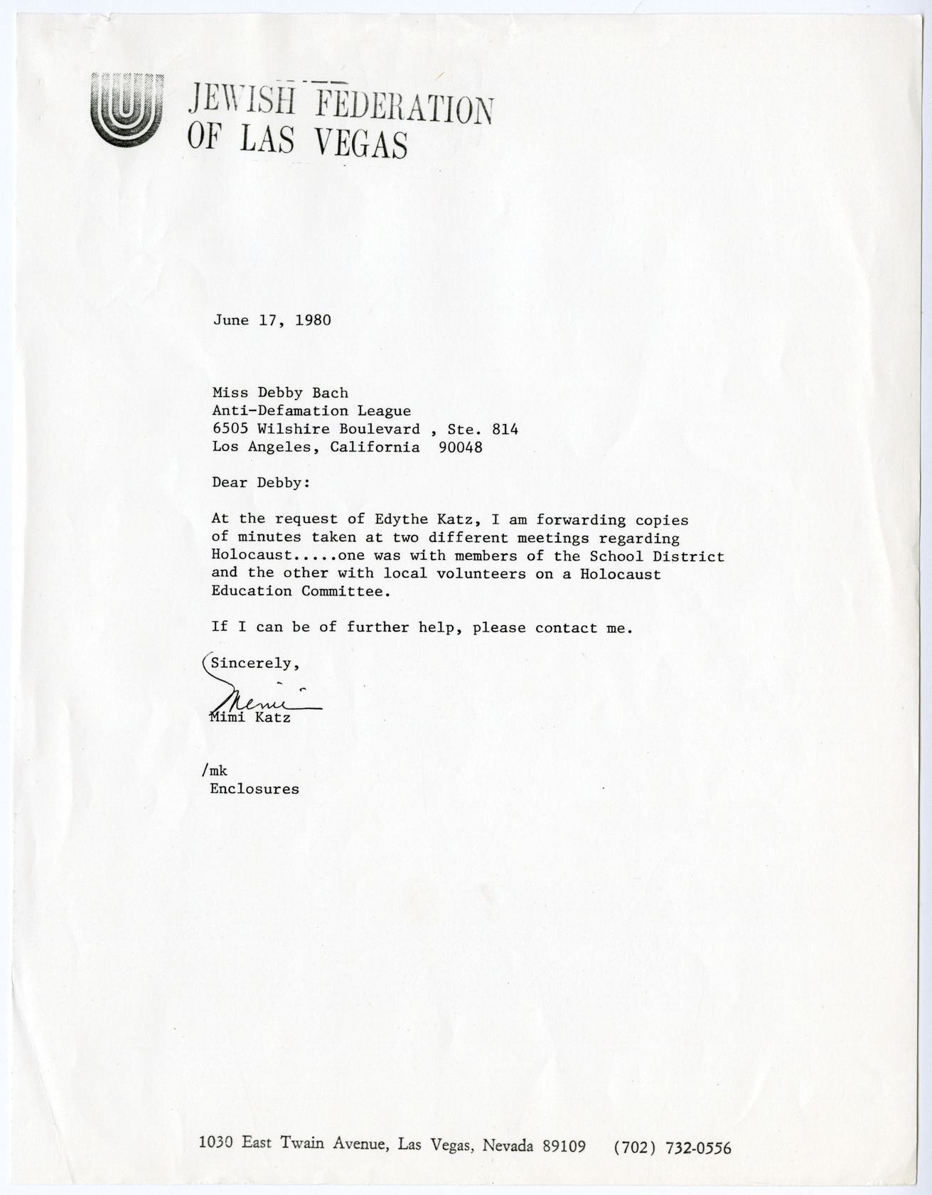 Holocaust Education Committee letters and meeting minutes, document 10