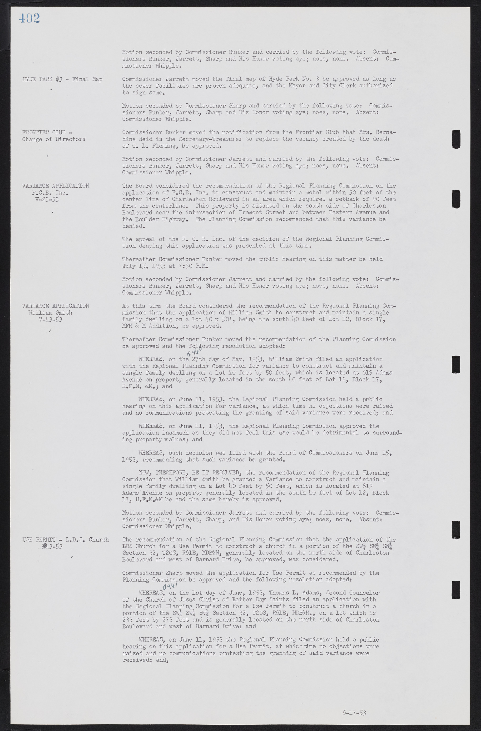 Las Vegas City Commission Minutes, May 26, 1952 to February 17, 1954, lvc000008-430