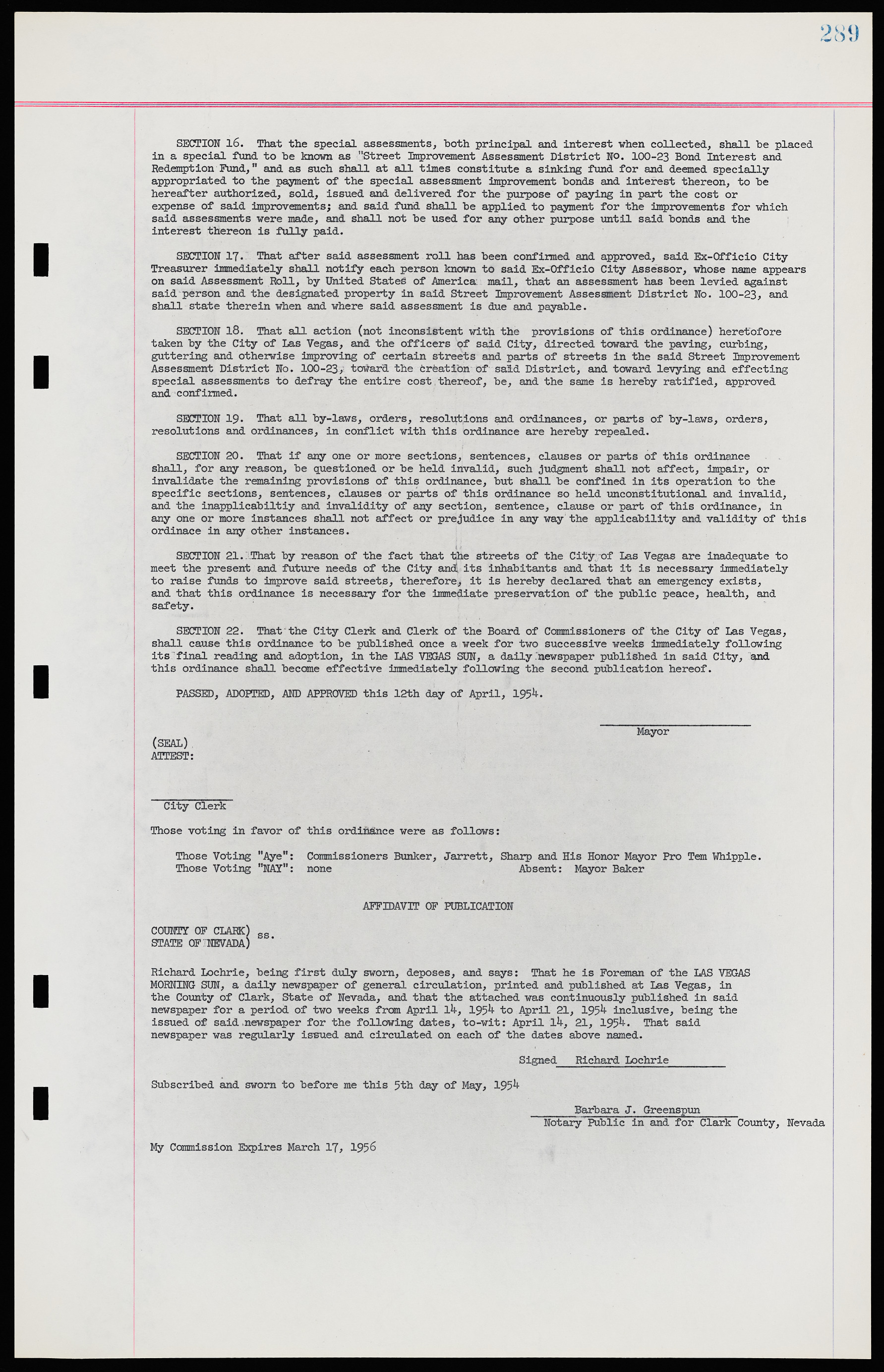 Las Vegas City Ordinances, November 13, 1950 to August 6, 1958, lvc000015-297