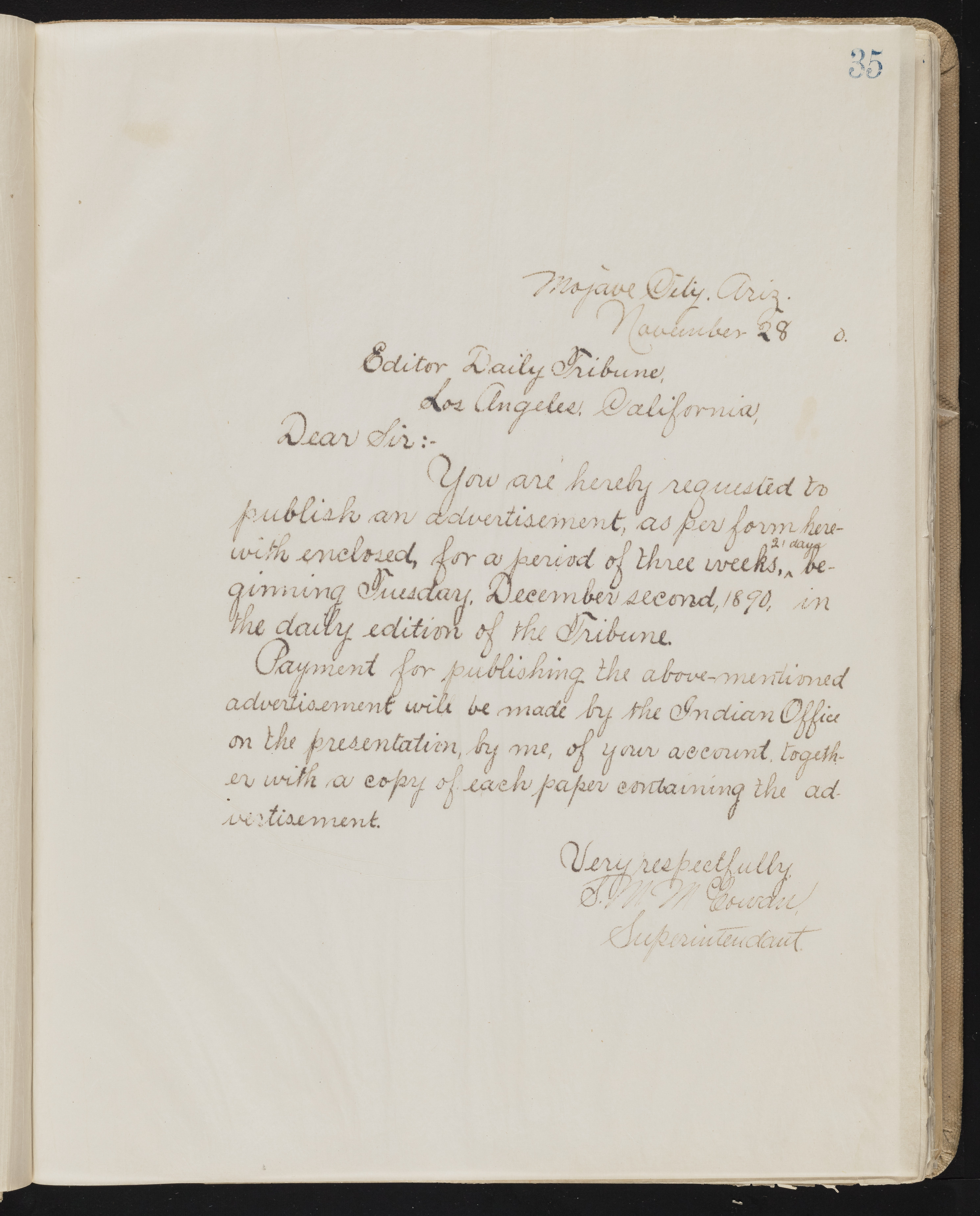 Fort Mojave Industrial School correspondence, administrative and financial information, image 037