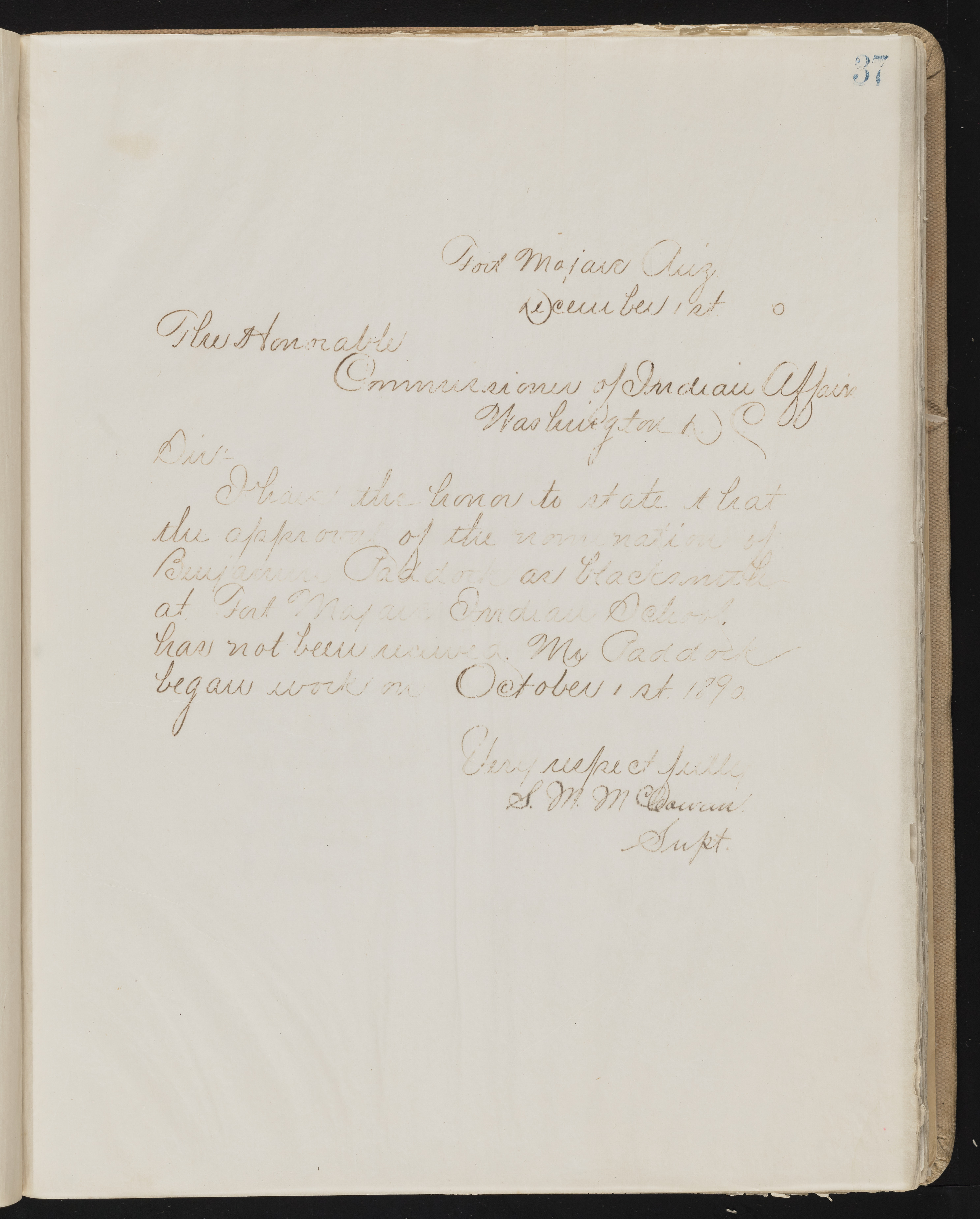 Fort Mojave Industrial School correspondence, administrative and financial information, image 039
