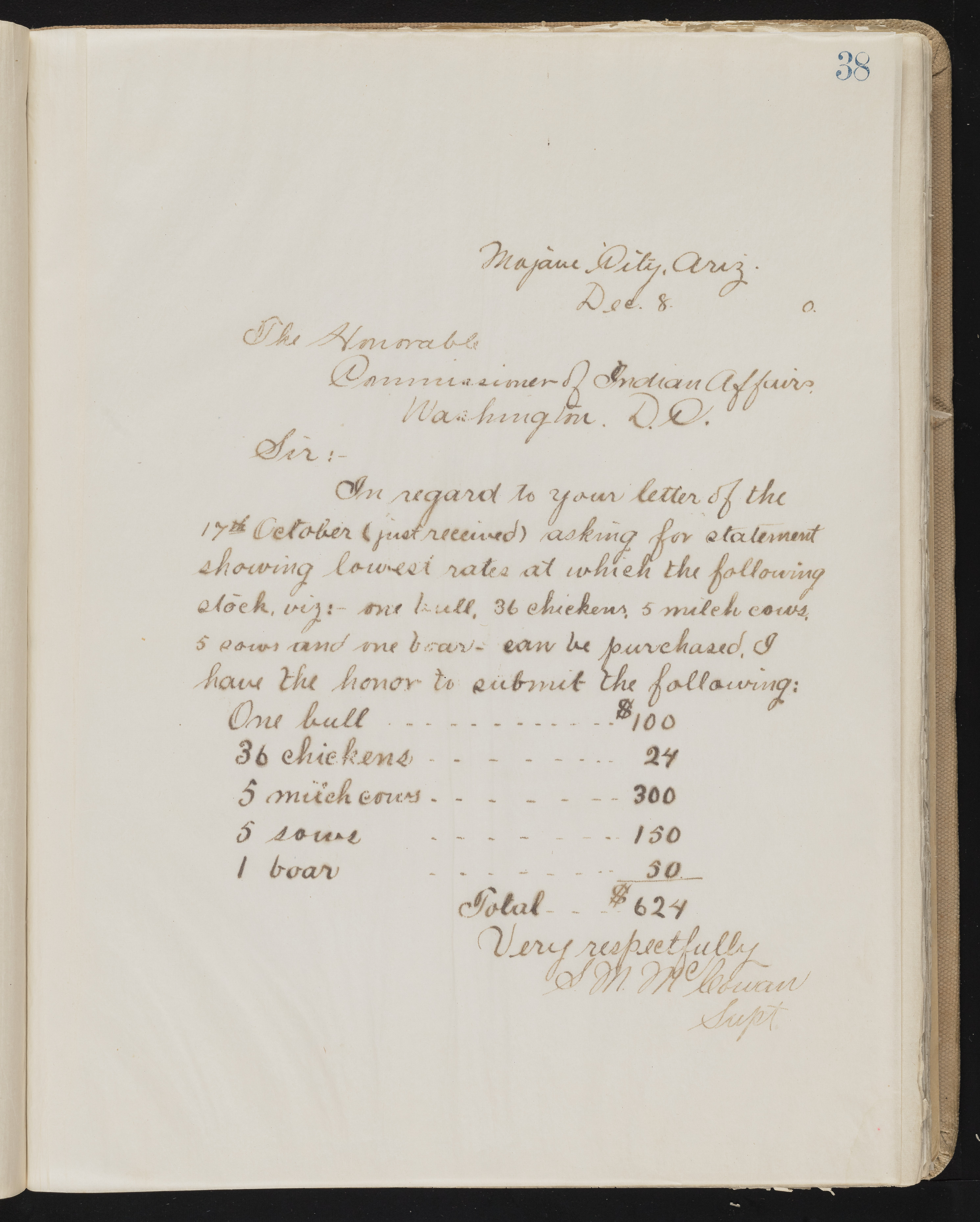 Fort Mojave Industrial School correspondence, administrative and financial information, image 040