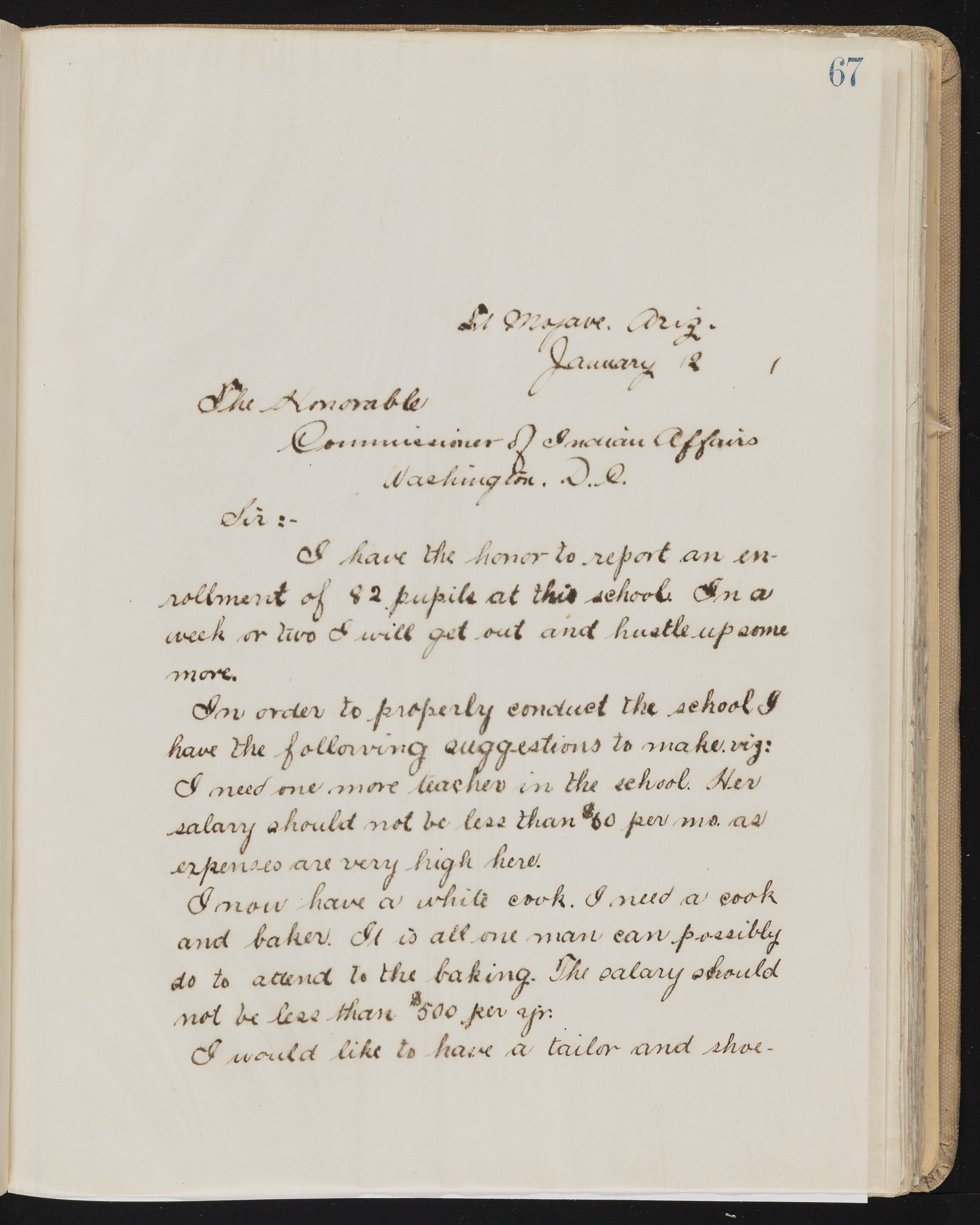Fort Mojave Industrial School correspondence, administrative and financial information, image 059