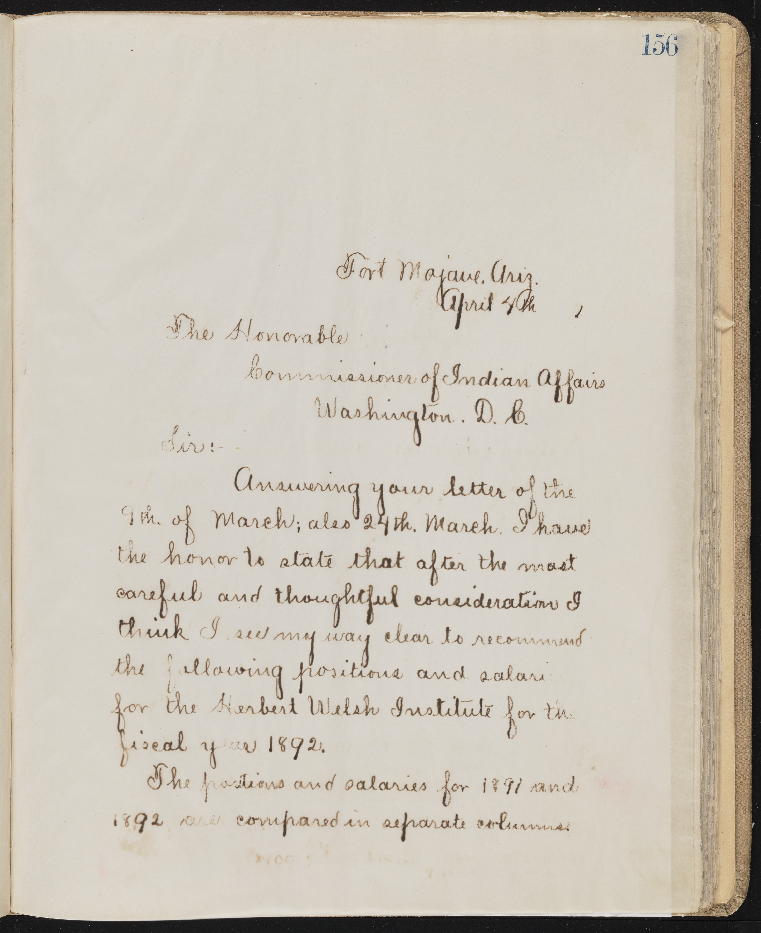 Fort Mojave Industrial School correspondence, administrative and financial information, image 115