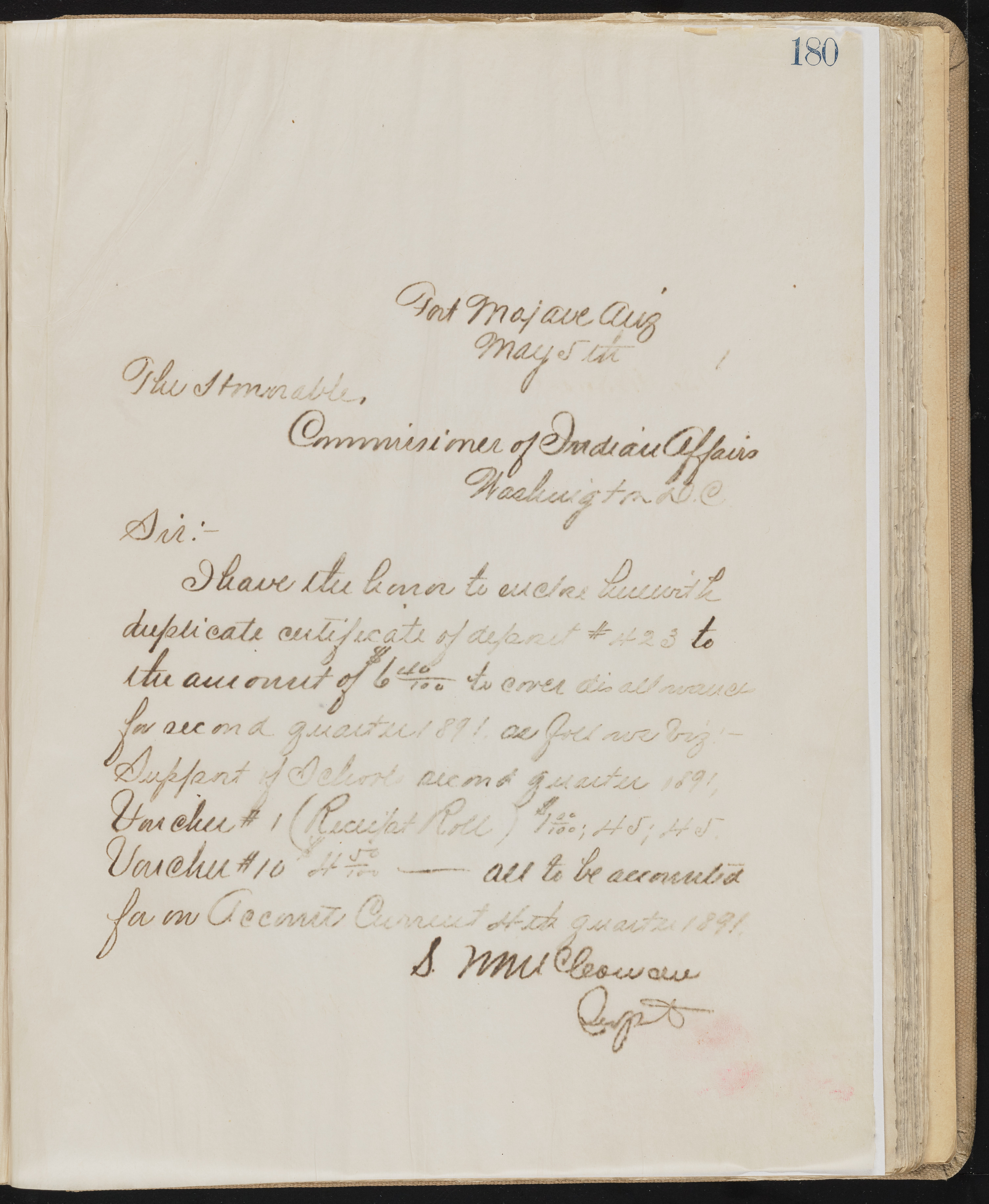 Fort Mojave Industrial School correspondence, administrative and financial information, image 139