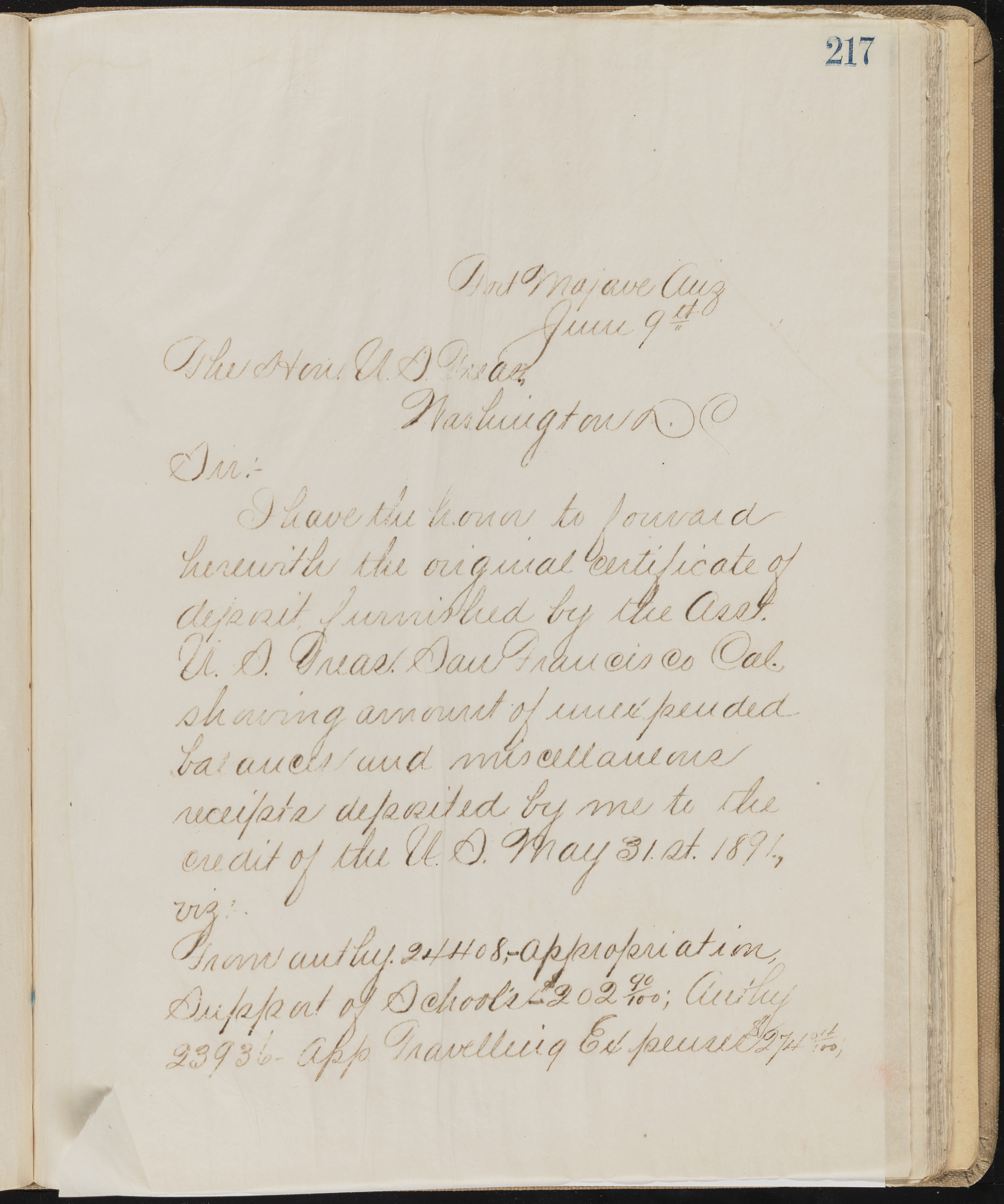 Fort Mojave Industrial School correspondence, administrative and financial information, image 174