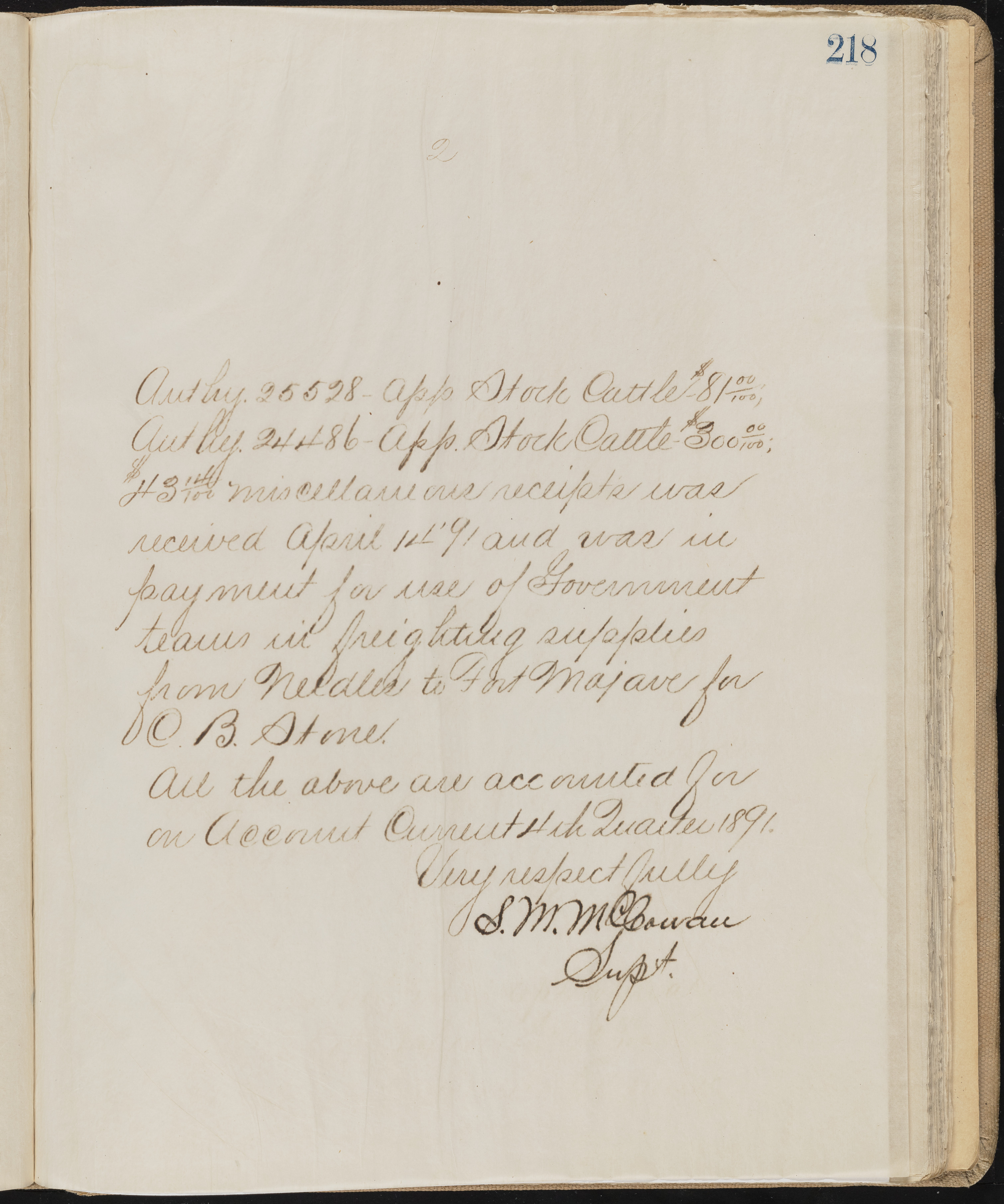 Fort Mojave Industrial School correspondence, administrative and financial information, image 175