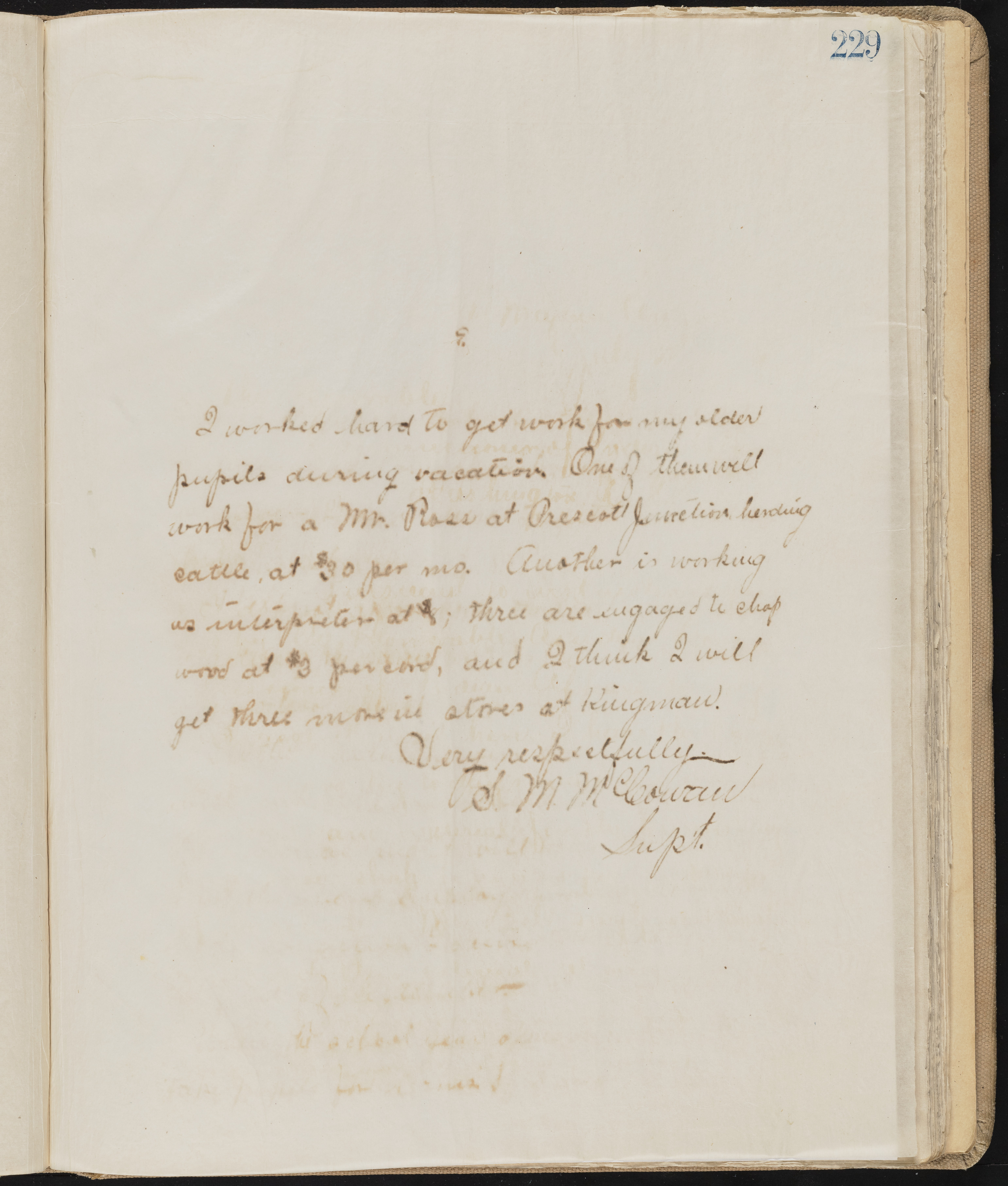 Fort Mojave Industrial School correspondence, administrative and financial information, image 186